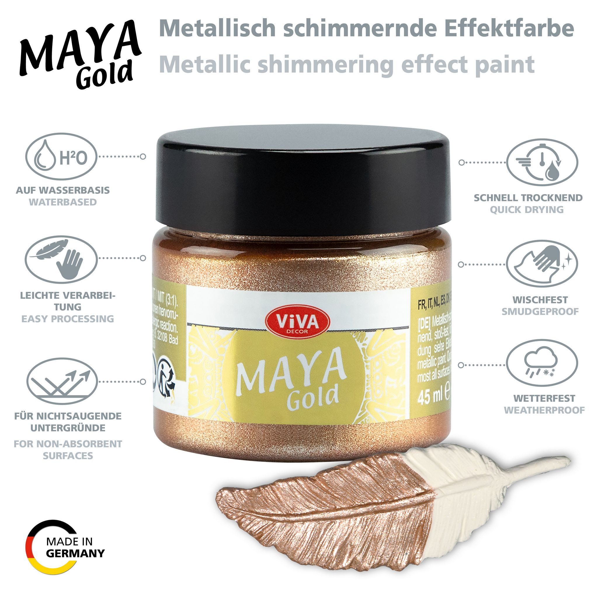 Viva Decor Acrylfarbe ViVA DECOR Maya Gold 45ml - Rosé-Gold – Bild 2 von 5