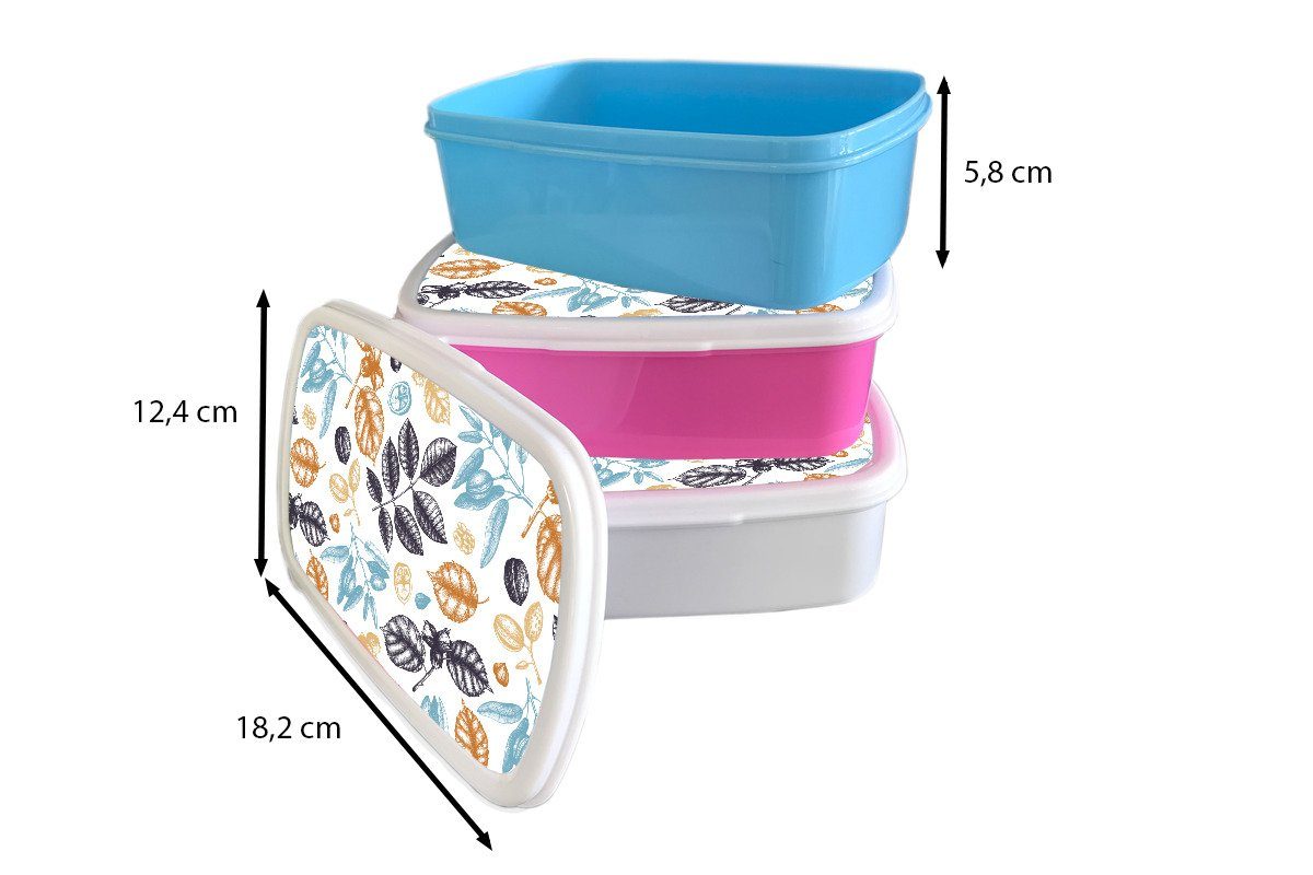 Snackbox, Lunchbox (2-tlg), Brotbox Muster, Kunststoff, Kinder, rosa Vintage - Blätter - Mädchen, MuchoWow Erwachsene, Kunststoff für Brotdose