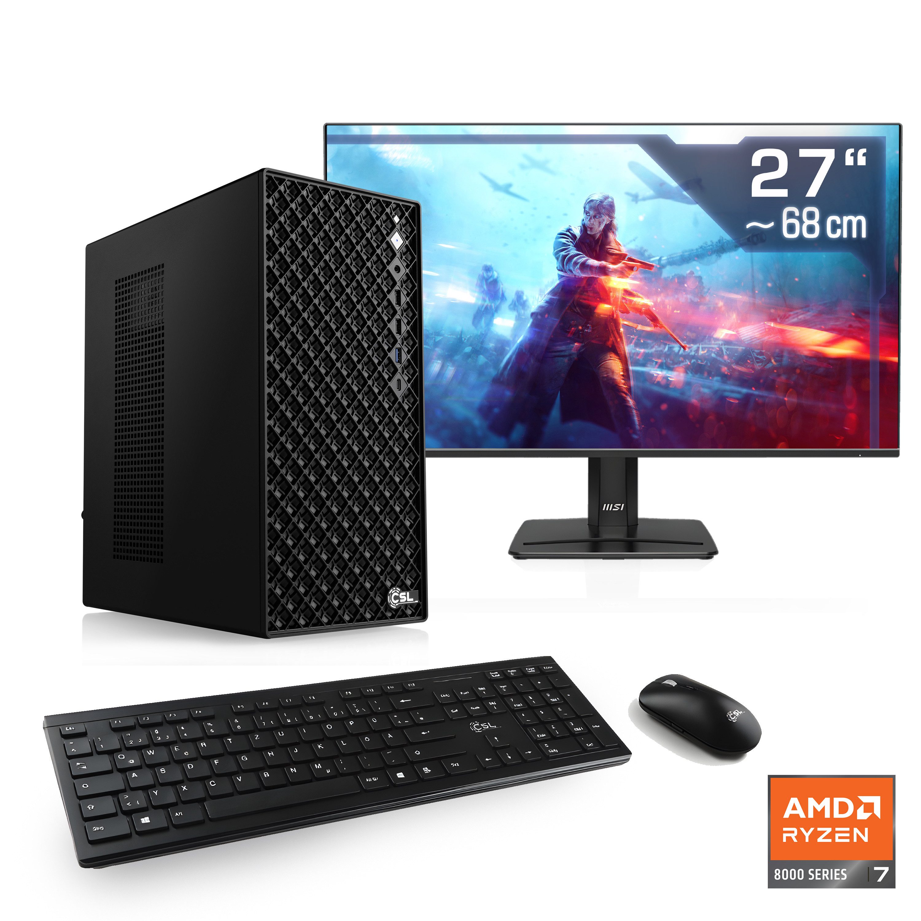 CSL Mystic V24167 PC-Komplettsystem (27", AMD Ryzen 7 8700F, GeForce RTX 5060, 32 GB RAM, 1000 GB SSD)