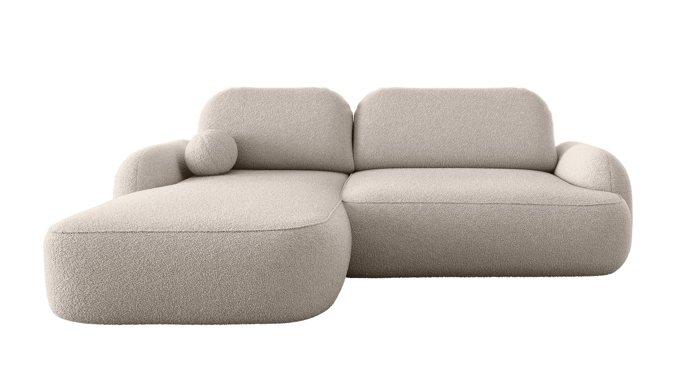 Labett Ecksofa MOLLY L-Form mit Schlaffunktion - Bouclé, rundes Design, 276x176 cm, mit Relaxfunktion