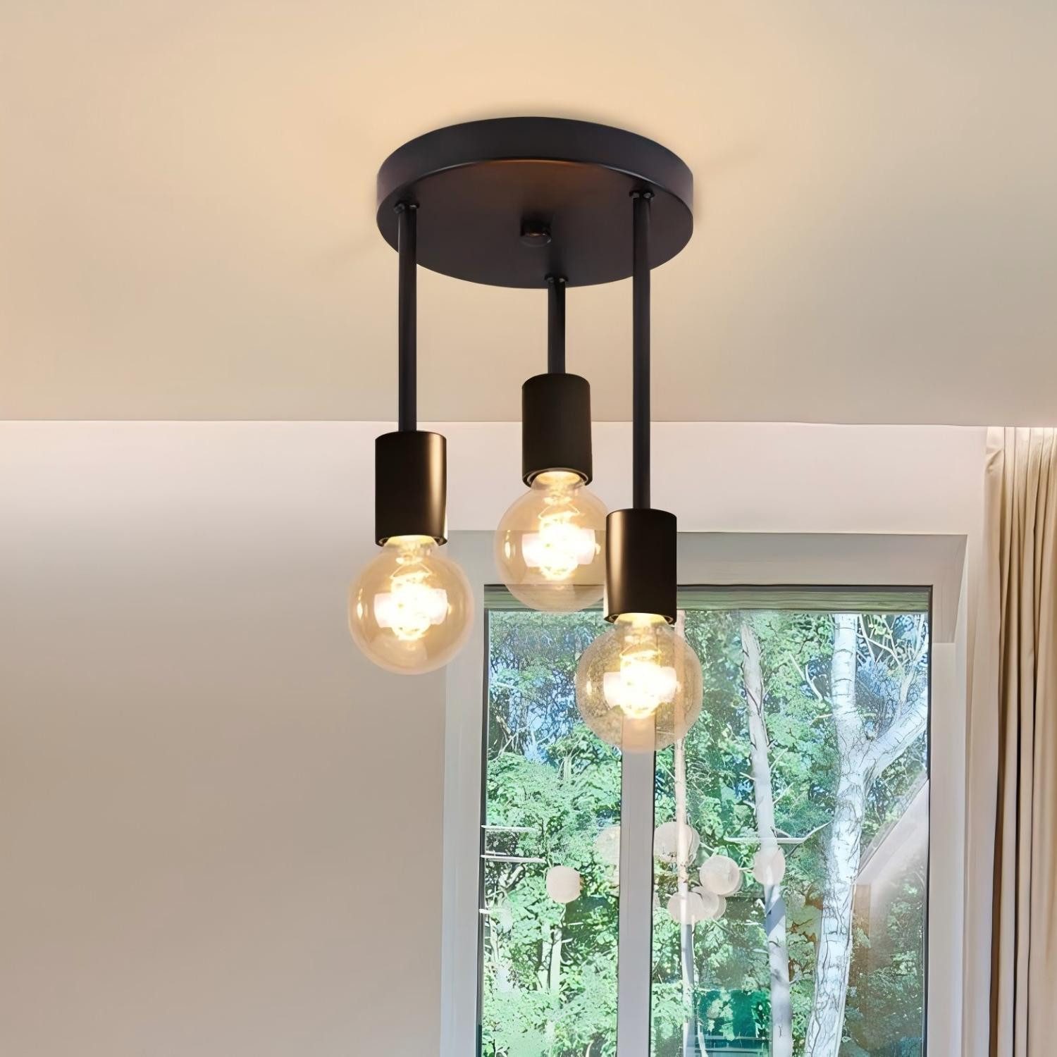 ZMH LED Deckenleuchte Schwarz - Hängend 3 Flammig Deckenstrahler E27 für Esszimmer Küche, Bevorzugt Material, LED fest integriert, Industrial Deckenspots mit 3 Spots für Flur Wohnzimmer Bar