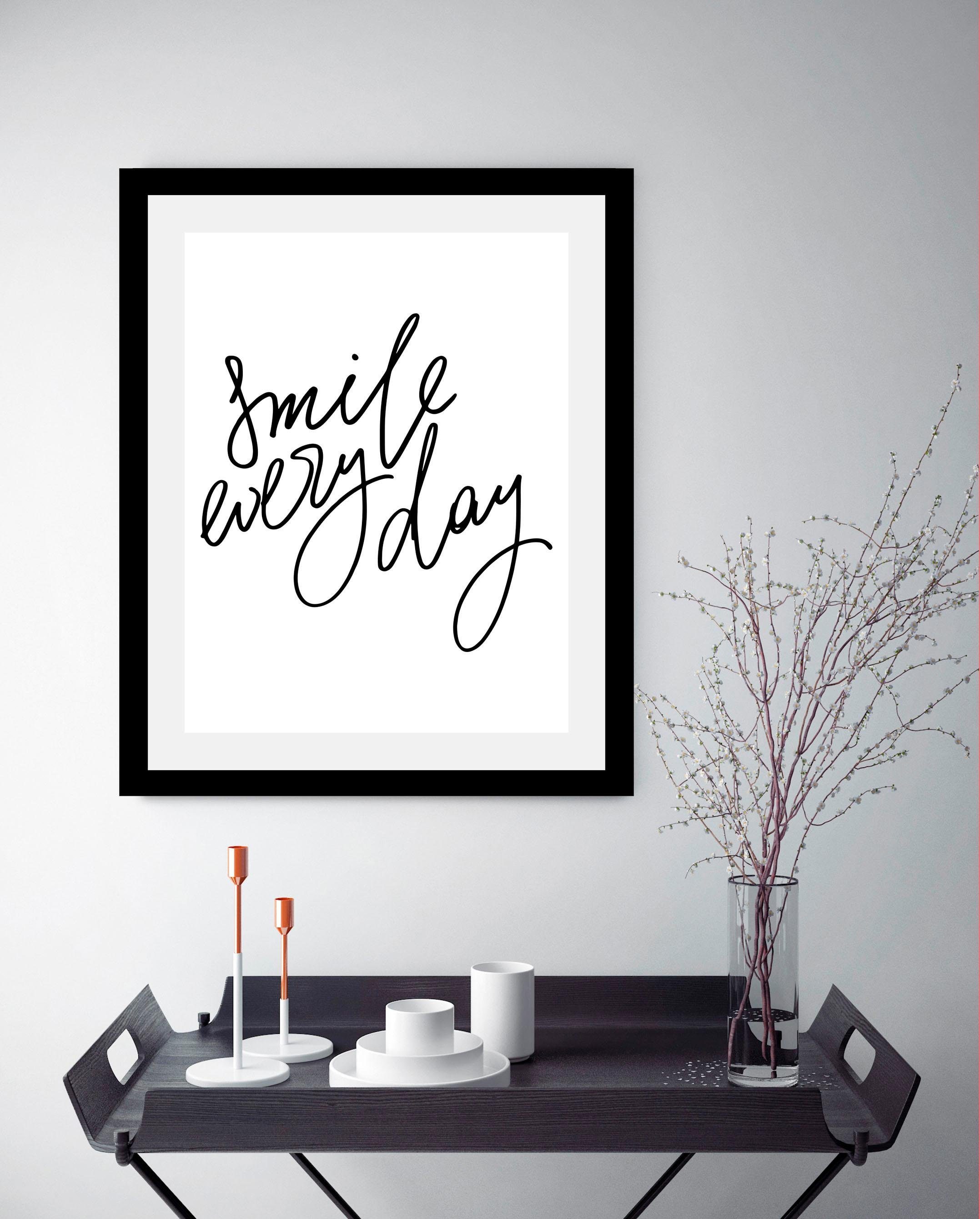 queence Bild Smile, Motivationsbilder, Schriftzug, Schwarz-Weiß, günstig online kaufen