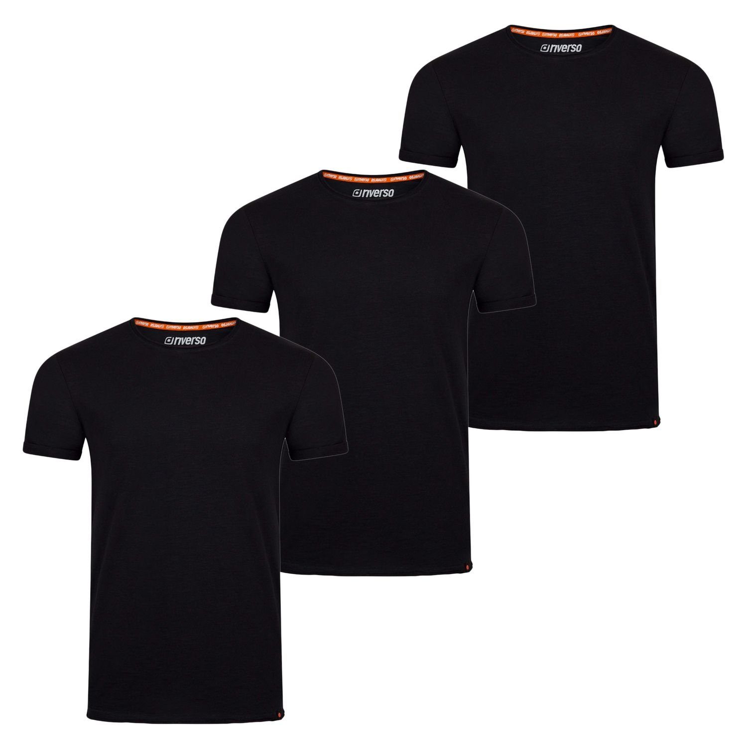 riverso T-Shirt Herren Basic Shirt RIVLenny Regular Fit (3-tlg) Kurzarm Tee Shirt mit Rundhalsausschnitt aus 100% Baumwolle Black