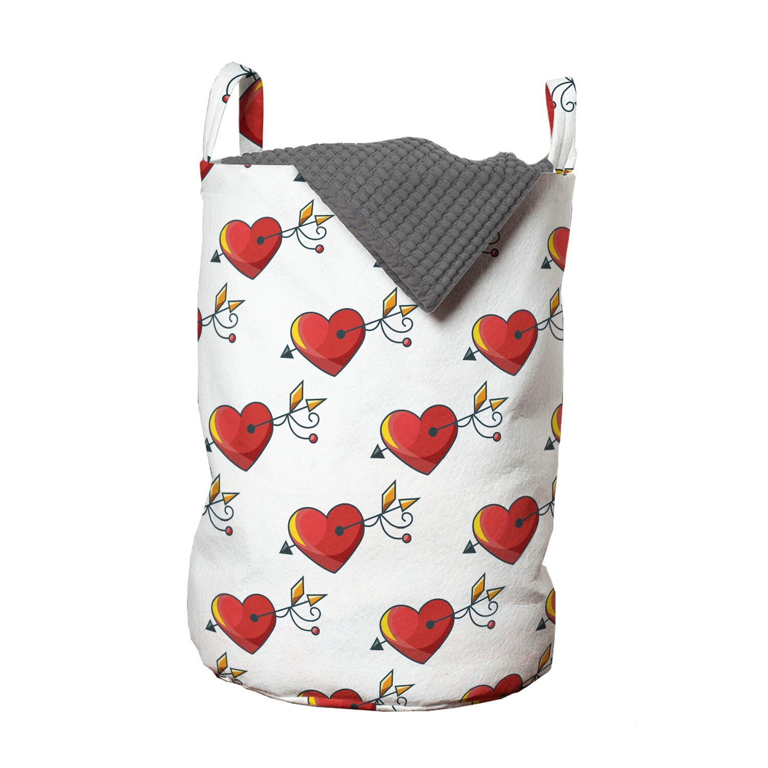 Abakuhaus Wäschesäckchen Wäschekorb mit Griffen Kordelzugverschluss für Waschsalons, Romantisch Valentines Theme Herzen