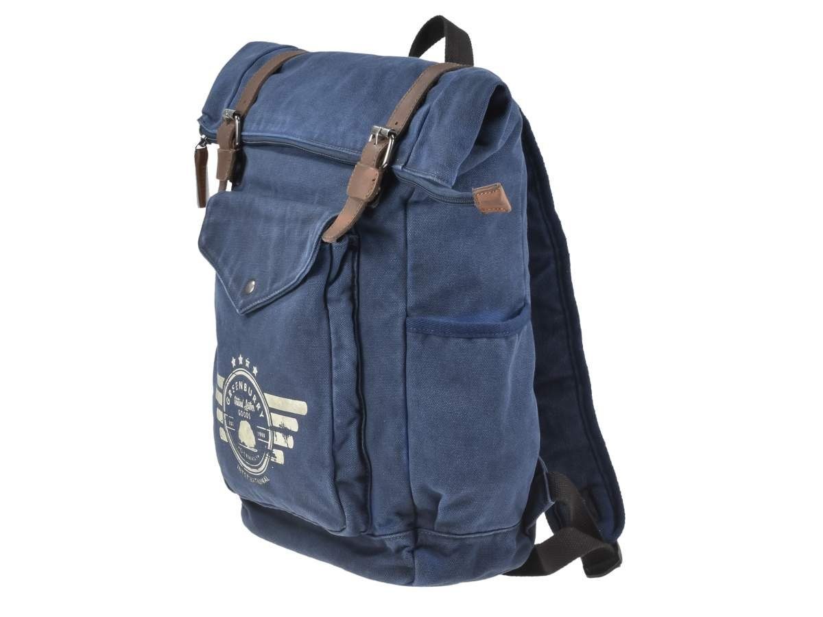 Greenburry Tagesrucksack Aviator Blue Edition, Canvas mit Lederbesatz, Kurierrucksack 37x41cm, Fahrradrucksack