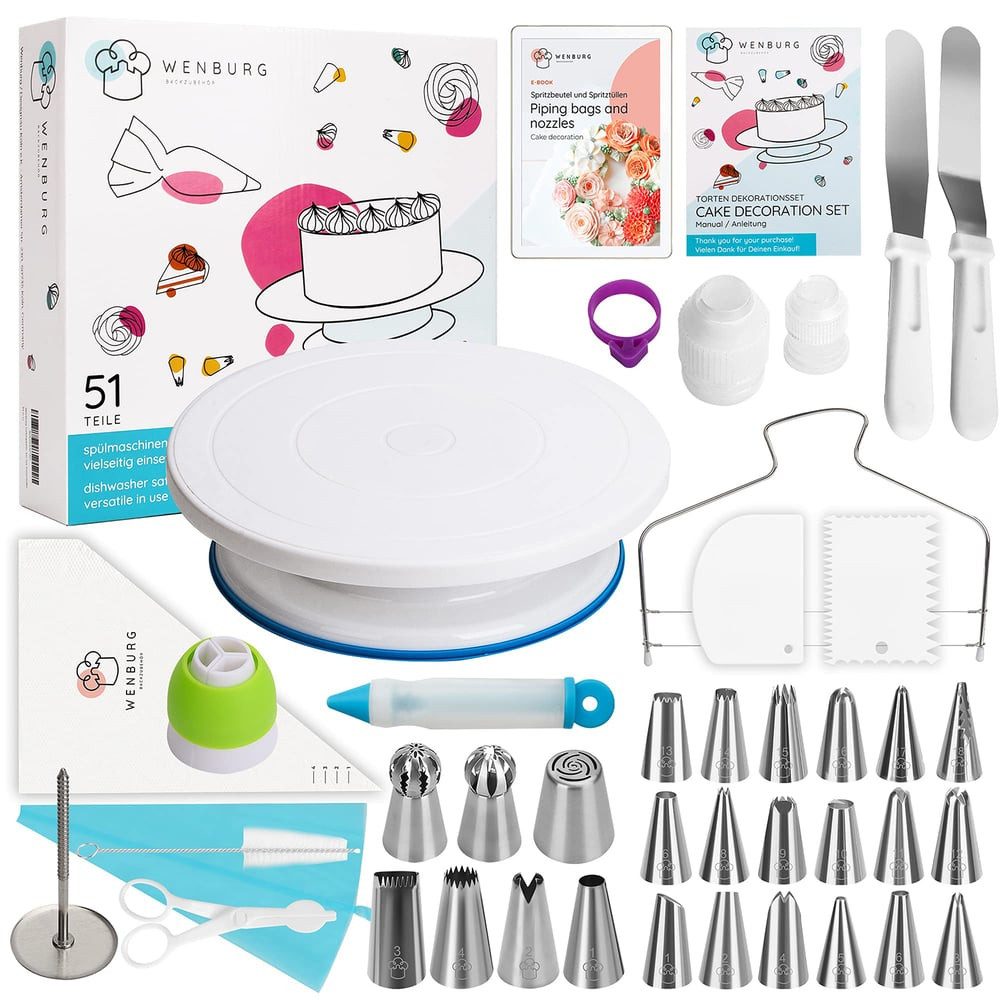 Wenburg Back-Set 51er-Set Delight Kuchendekorationsset, Torten Kuchen Muffins Cupcakes Kupplungen Spritztüllen Sahne Creme