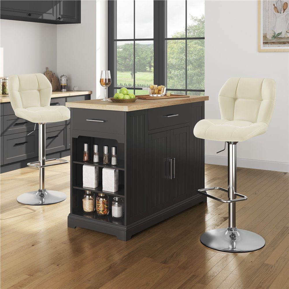 Küchenstühle Barstühle (2er), Barhocker beige Bistrohocker 2er-Set Yaheetech höhenverstellbar