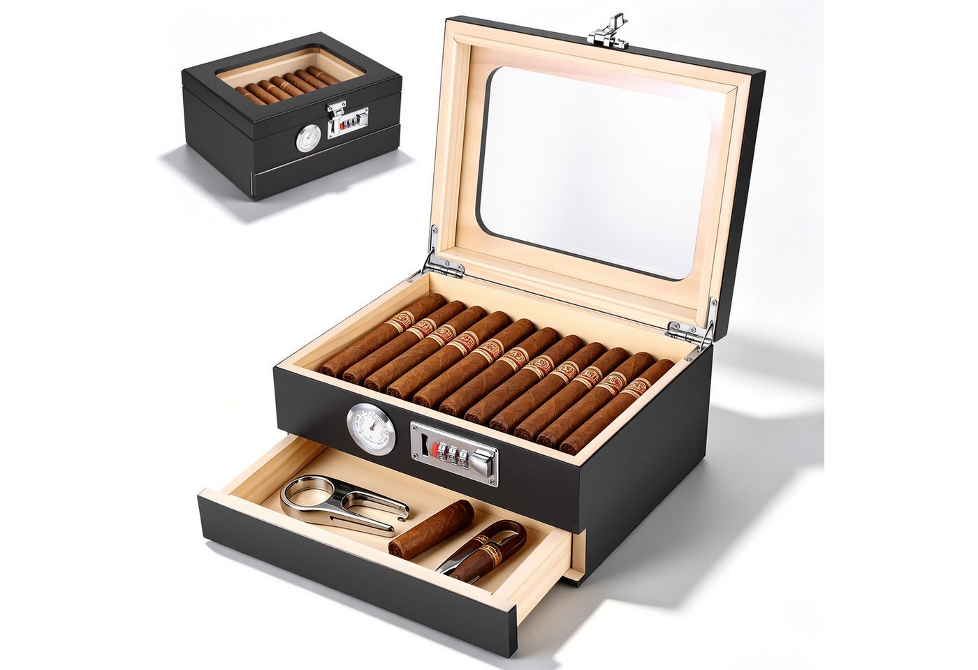 BlingBin Humidor Zigarren Humidor Zeder Desktop Box, Aufbewahrungbox, Zigarrenetui mit Trennwand und Hygrometer, Geschenk für Mann