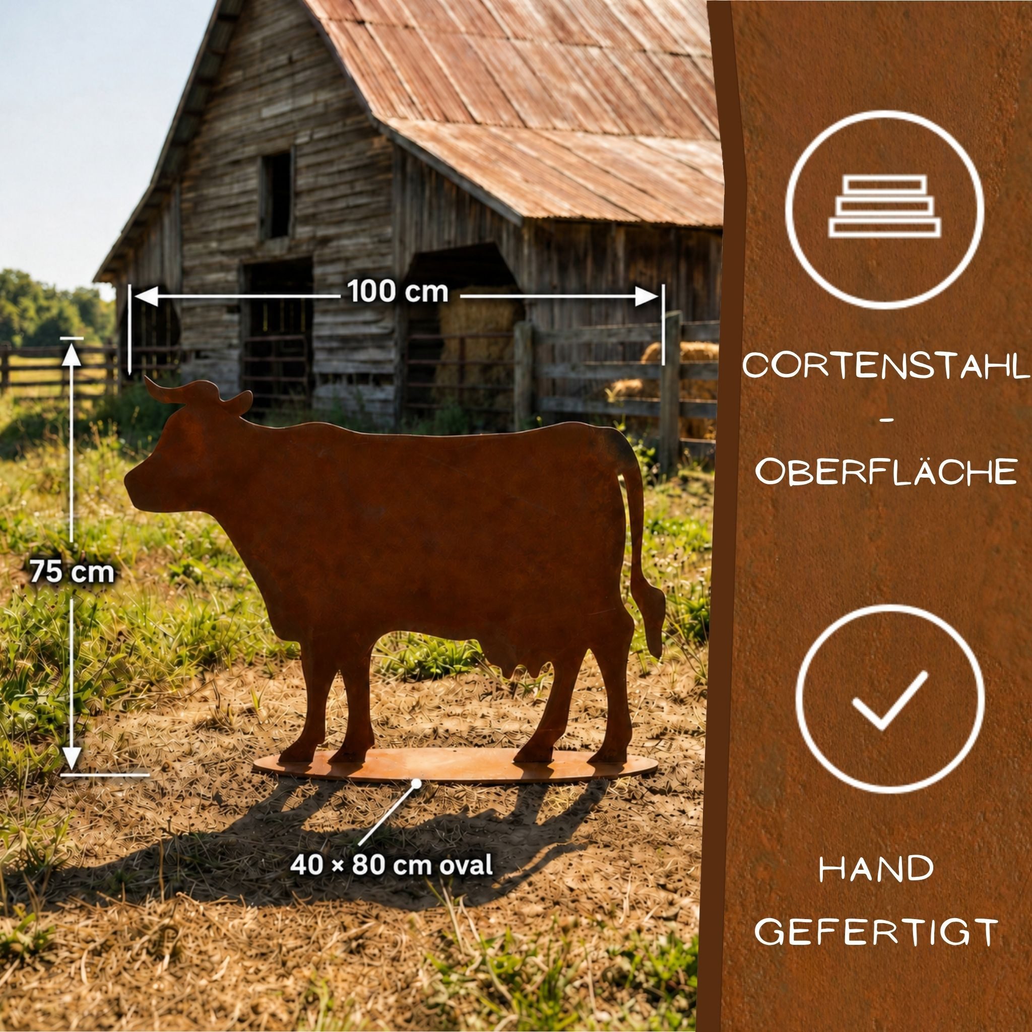 Rostikal Gartenfigur Kuh Edelrost – Gartendeko Metall, wetterfest, Echter Rost - Cortenstahl