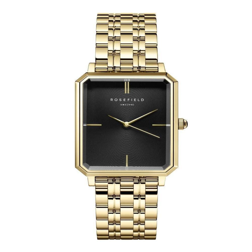 ROSEFIELD Quarzuhr ROSEFIELD Damenuhr Octagon Schwarz-Gold eckig OBSSG-O47