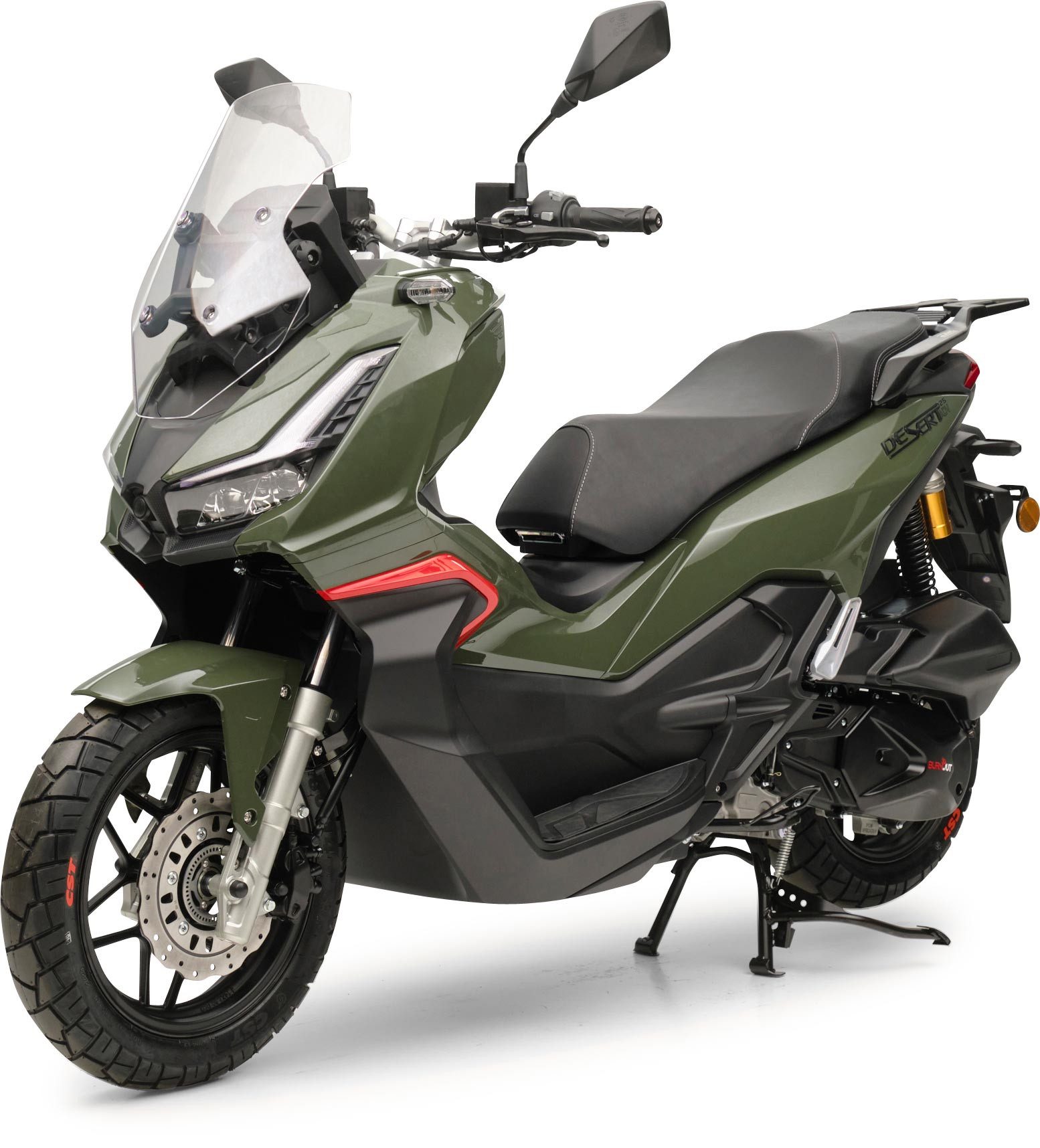 Burnout Motorroller QS125 ADV Grün, 125 ccm, 99 km/h, Euro 5, LED Beleuchtung, Digitales 7 Zoll TFT Tacho, Windschild verstellbar