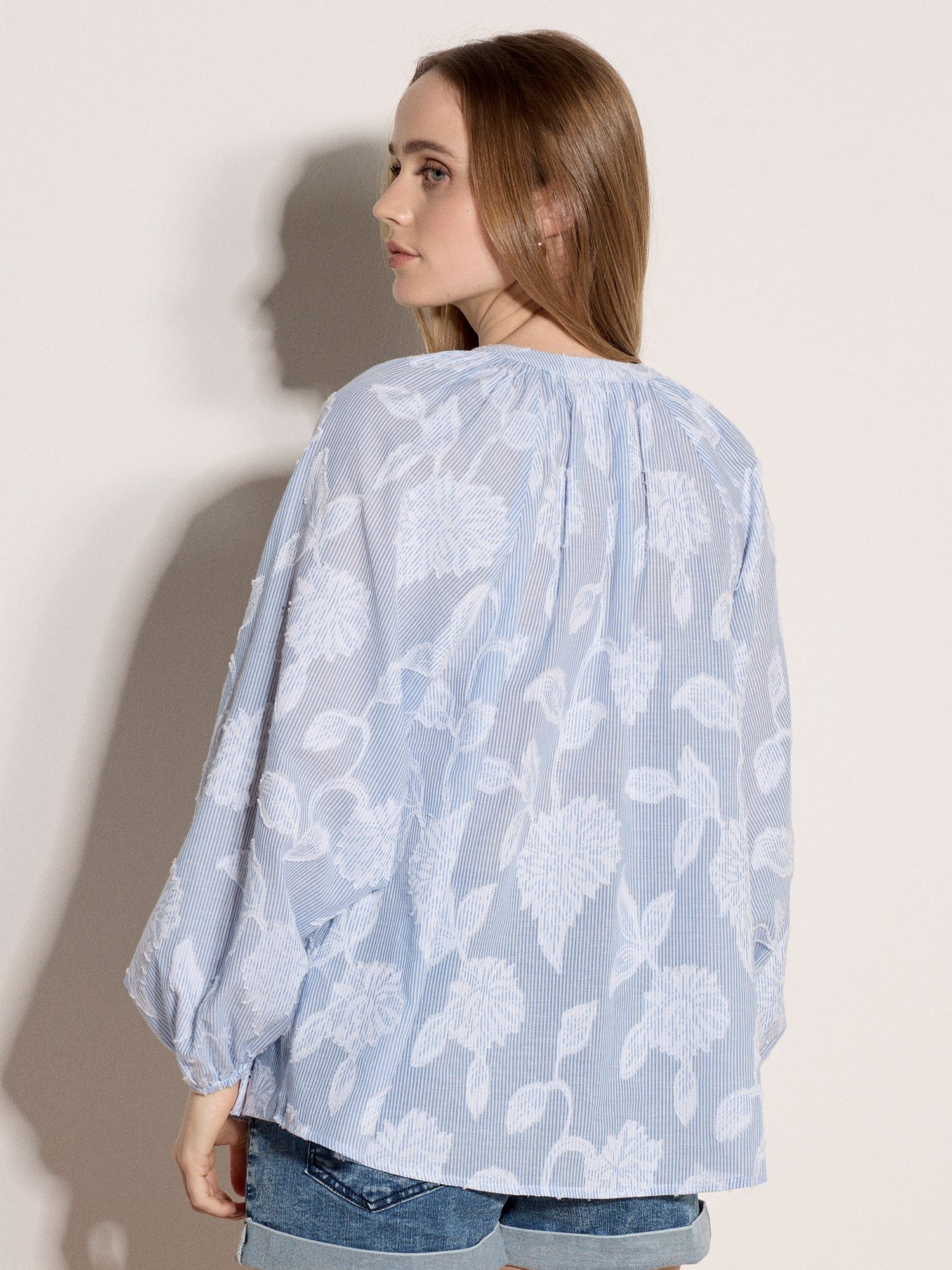 Apricot Spitzenbluse Bluse mit gestickten Blumenstreifen in Jacquardoptik