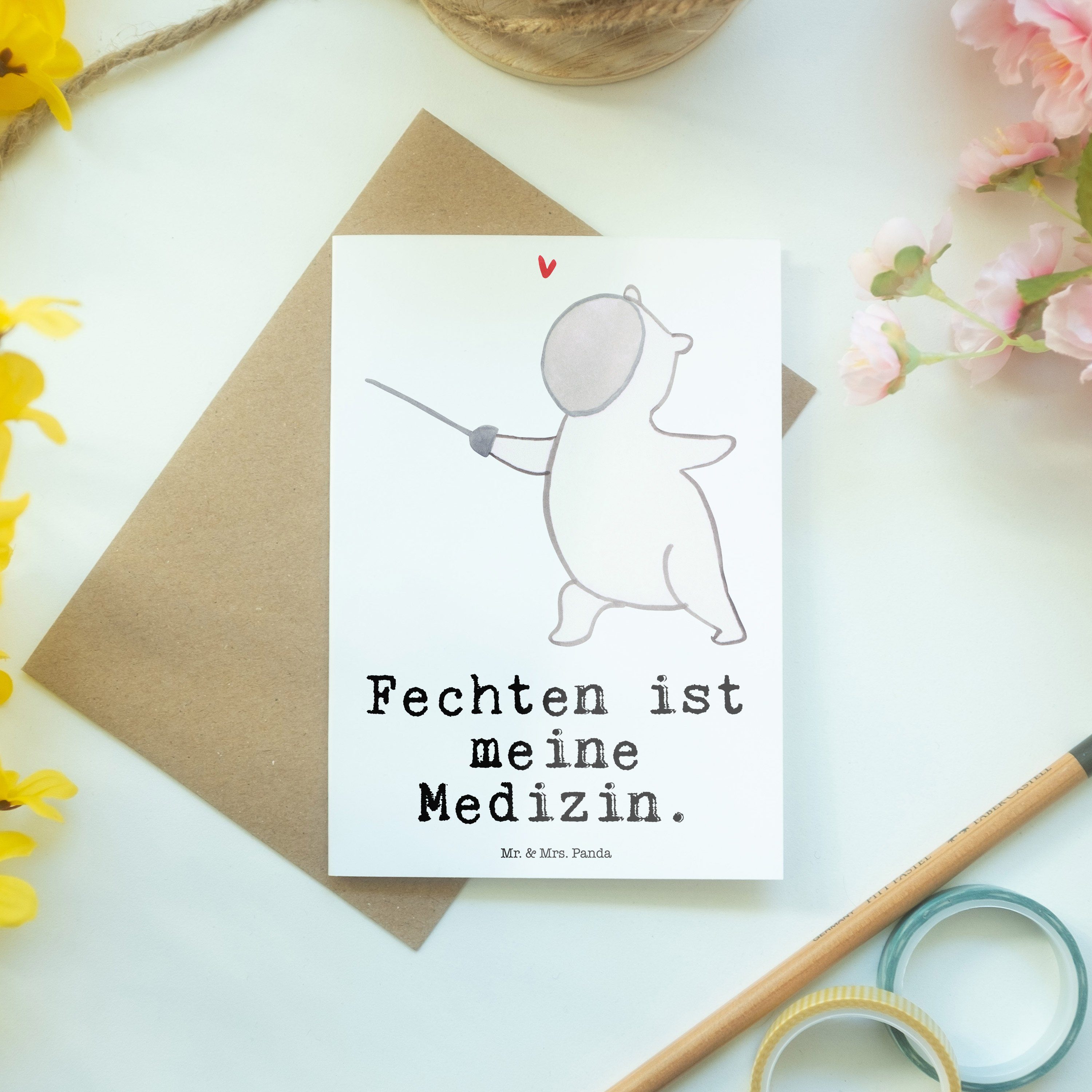 Fechten Geschenk, Medizin - Mr. Panda Mrs. Fechter Weiß & Bund, Geburtstagskar Panda Grußkarte -