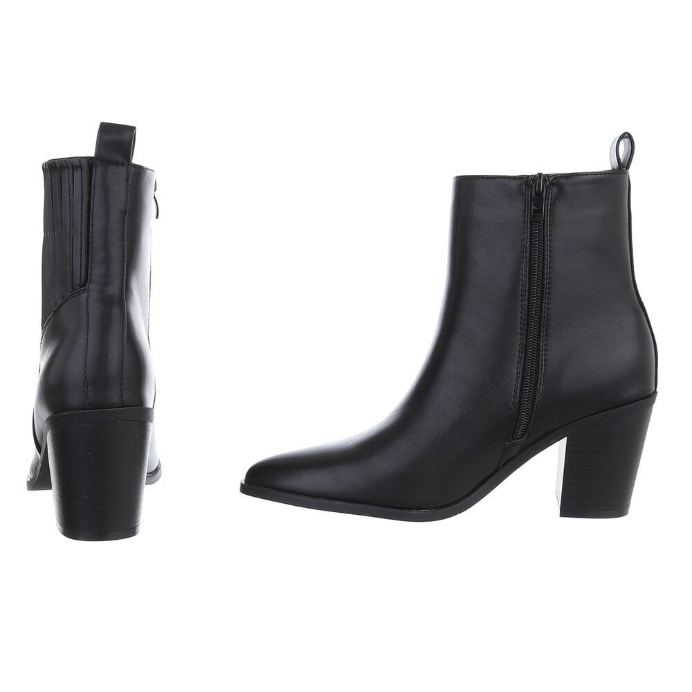 Ital-Design Damen Stiefelette mit Absatz und gerafftem Schaft High-Heel-Stiefelette (92392286) Blockabsatz Stiefeletten in Schwarz – Bild 5 von 5