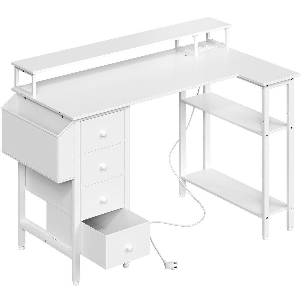 Yaheetech Computertisch L-förmiger Schreibtisch 120/140cm (B), mit Monitorhalterung & Steckdose & 4 Schubladen & Aufbewahrungstasche