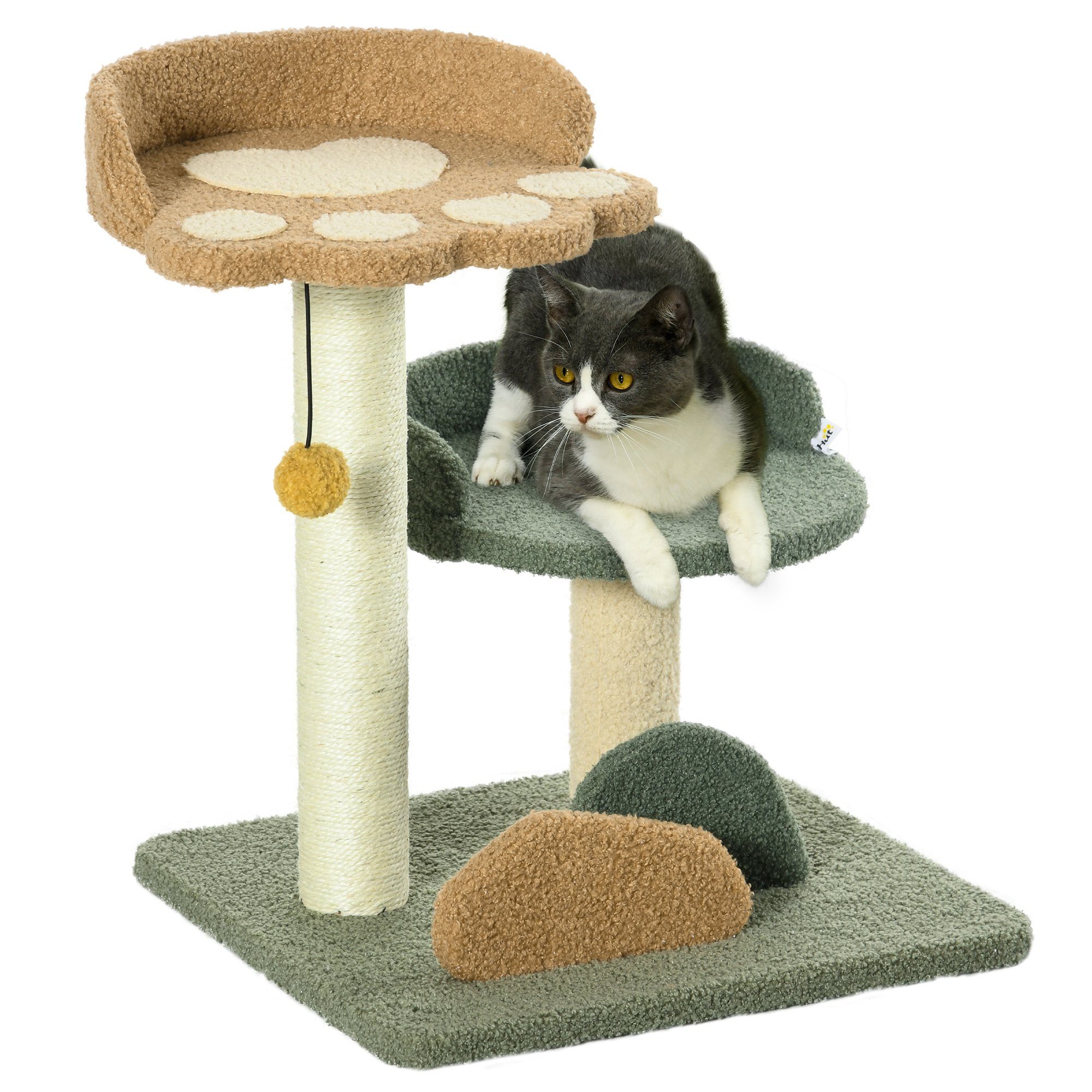 Kratzbaum Katzenkratzbaum mit 2 Ebenen, Katzenbaum mit Spielbal, Sisal