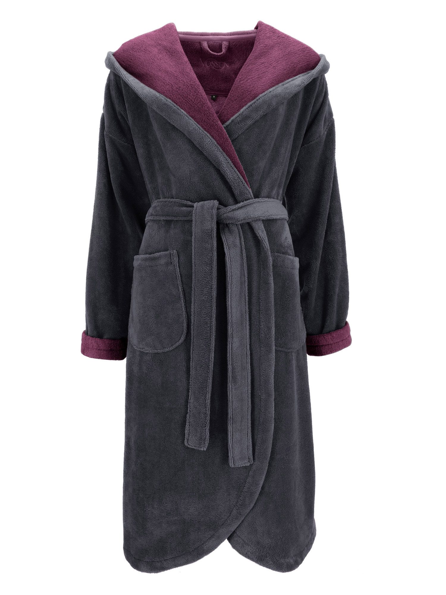 Vossen Damenbademantel Damen Bademantel mit Kapuze Carmen, Polyester