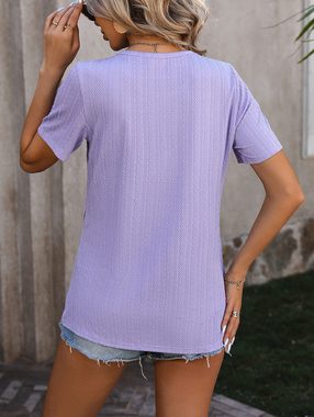 BlauWave Hemdbluse Kurzärmeliges Damen-Top mit Rundhalsausschnitt und Knopfverzierung (1-tlg., Geeignet für den Sommer) Jacquard-Shirt mit Weizenohren