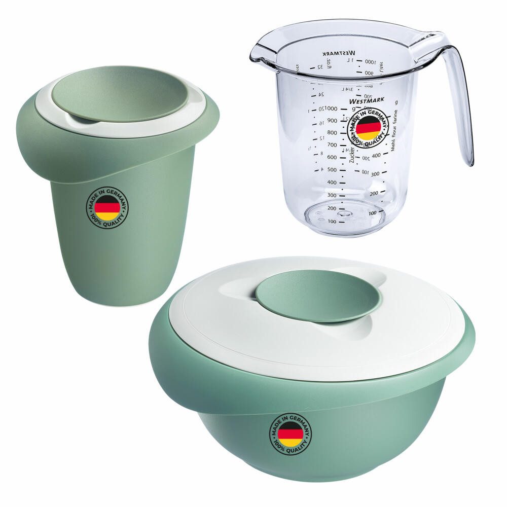 WESTMARK Rührschüssel Backset 3tlg., Rührschüssel 2,5 l + Quirltopf + Messkanne, mint-grün, Kunststoff (PP,PE,SAN), (Set), Set, spülmaschinengeeignet