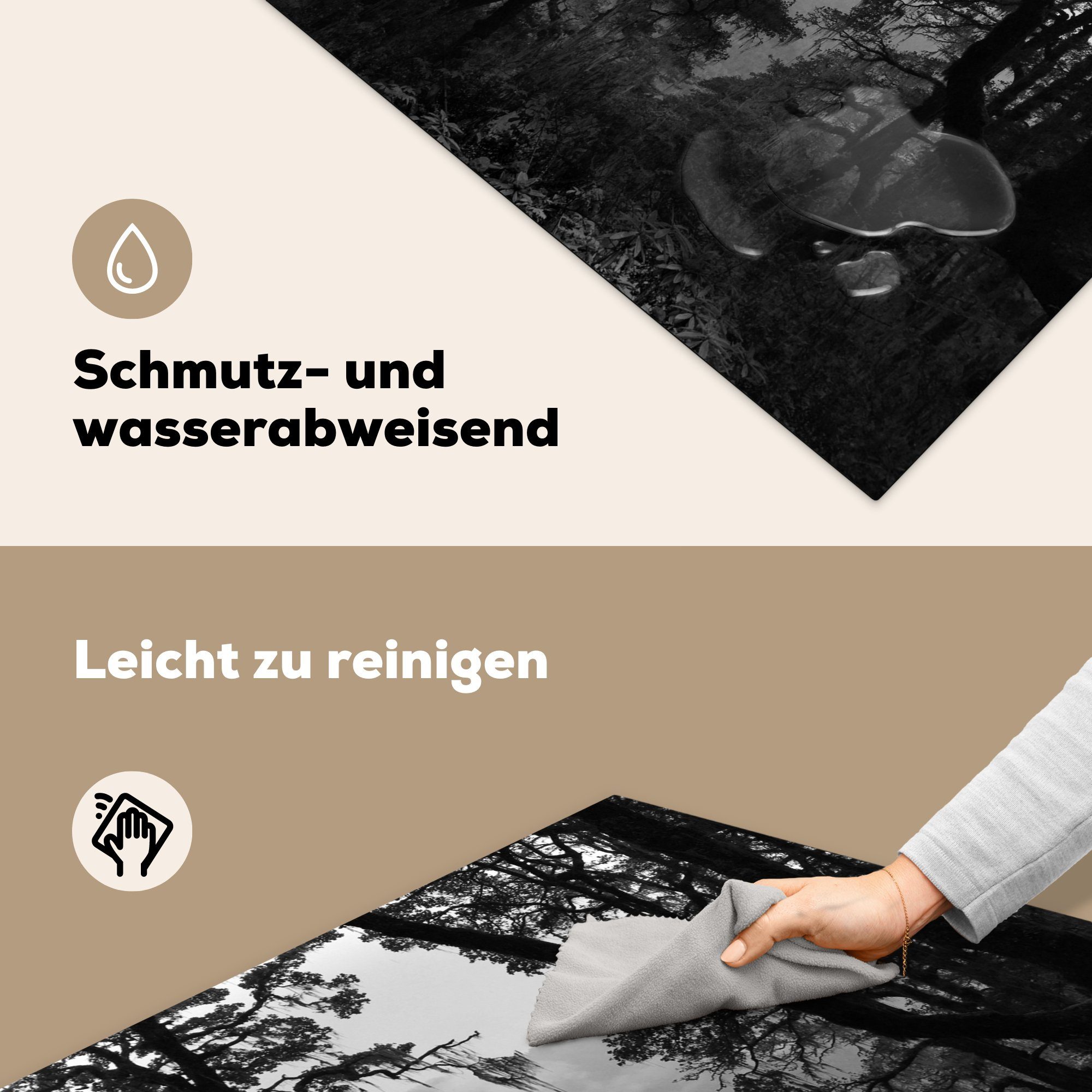 MuchoWow Herdblende-/Abdeckplatte Bhutan - küche Ceranfeldabdeckung, 78x78 Weiß Regenwald, tlg), (1 Vinyl, - für Schwarz Arbeitsplatte cm, 