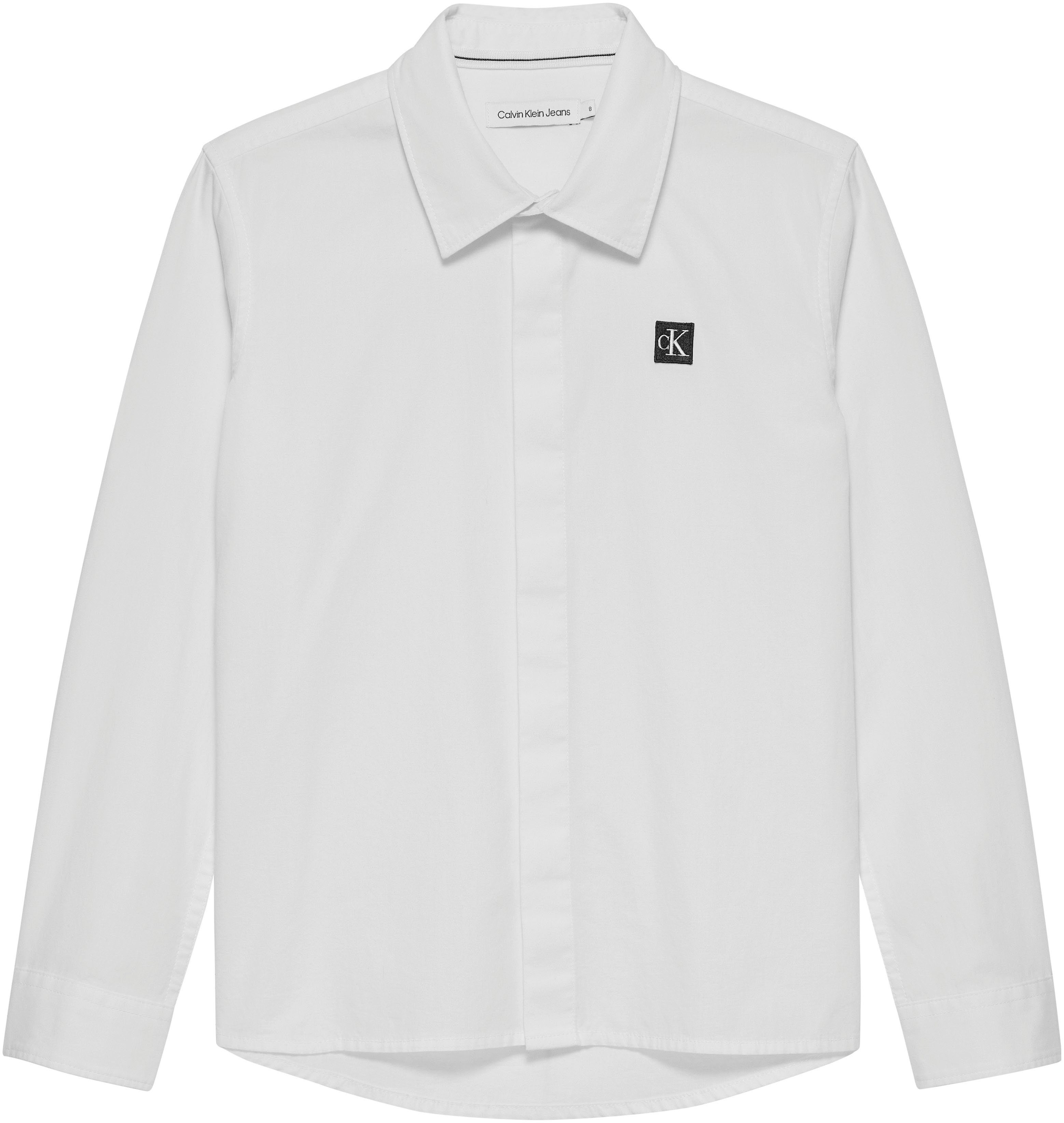 Langarmhemd Bright mit POPLIN Klein White SHIRT Jeans Calvin CEREMONY Markenlabel