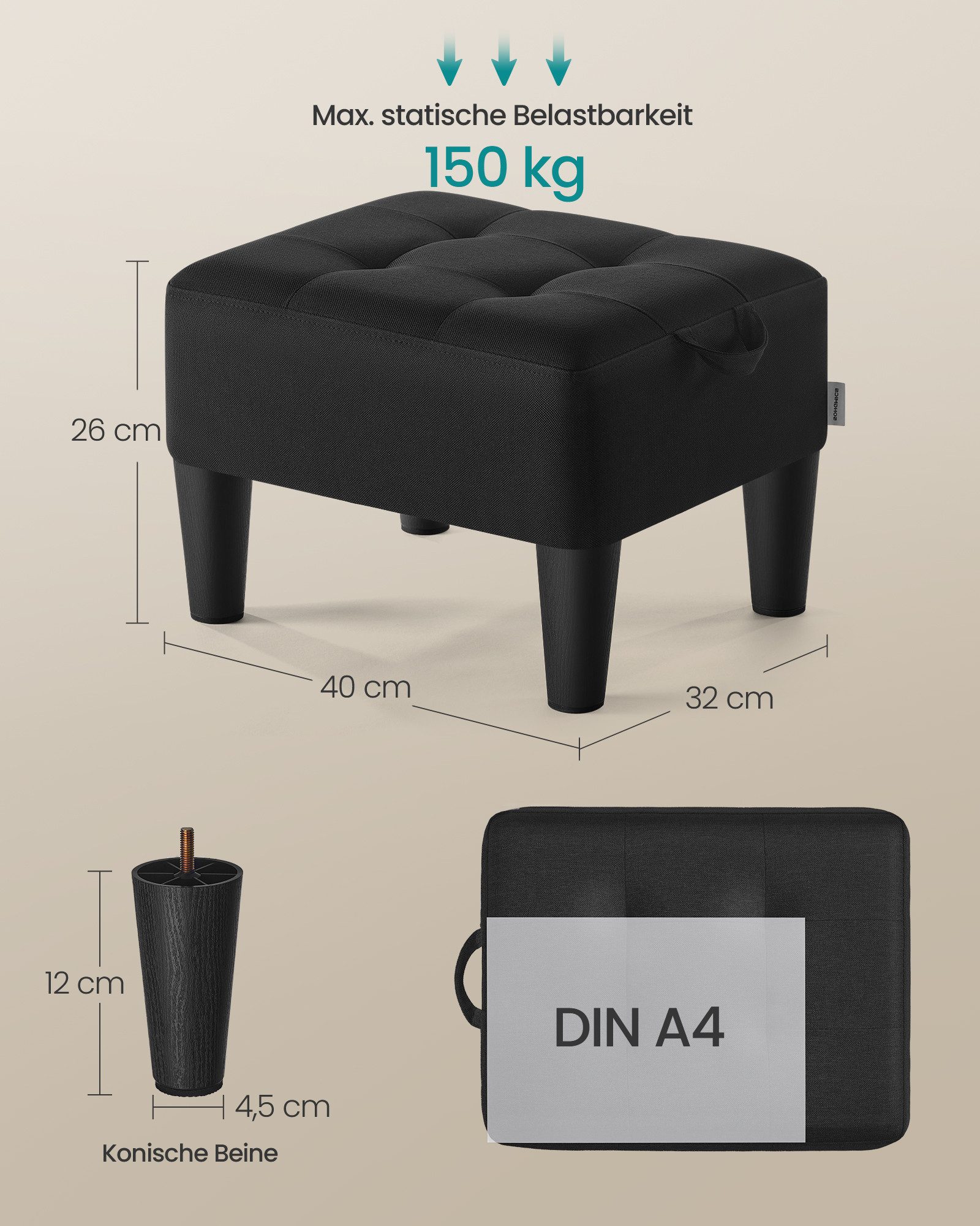 SONGMICS Sitzhocker Fußhocker, Samt, Hocker, dicke Polsterung, bis 150 kg belastbar