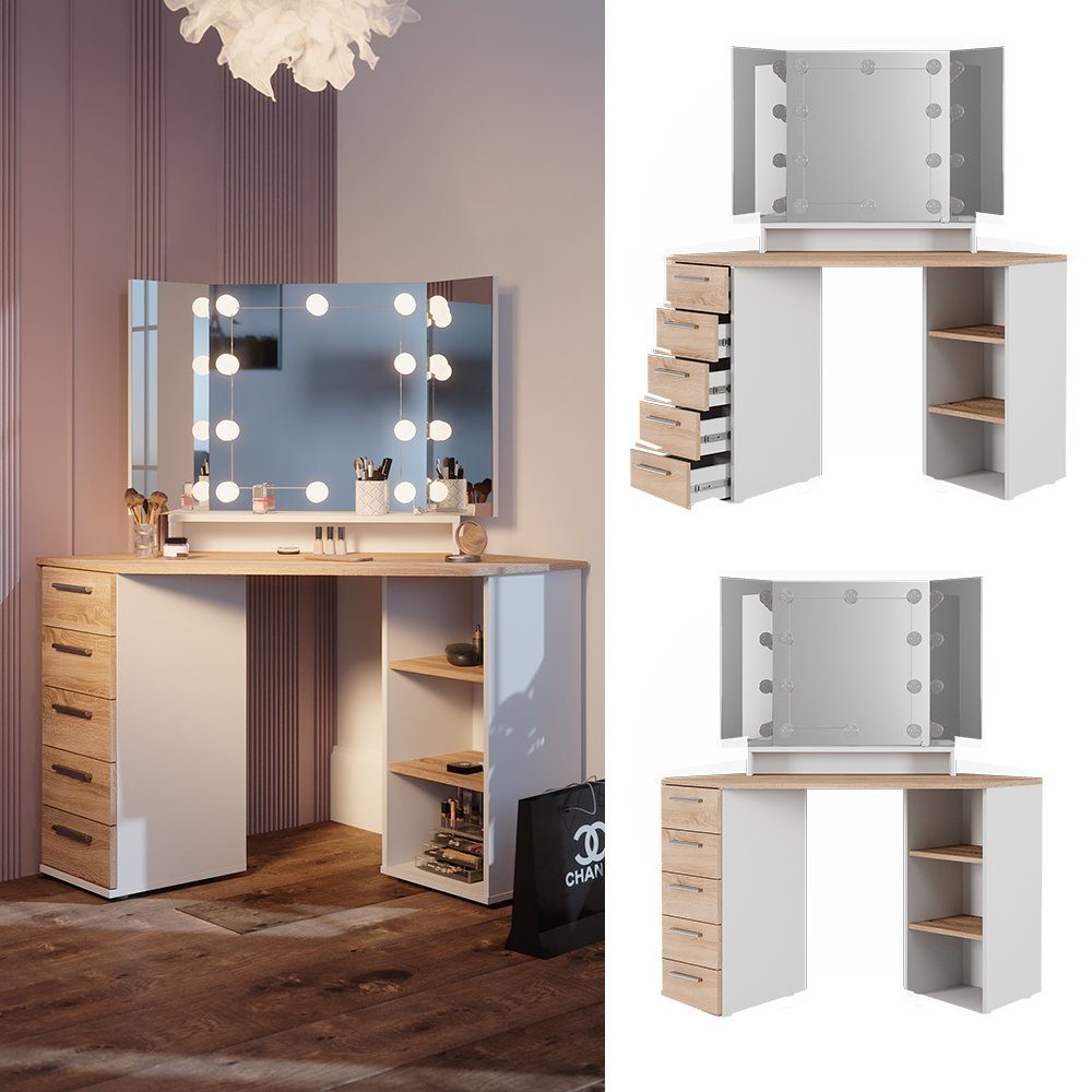 Vicco Schminktisch Sofia, Weiß/Sonoma, 128.4 cm günstig online kaufen