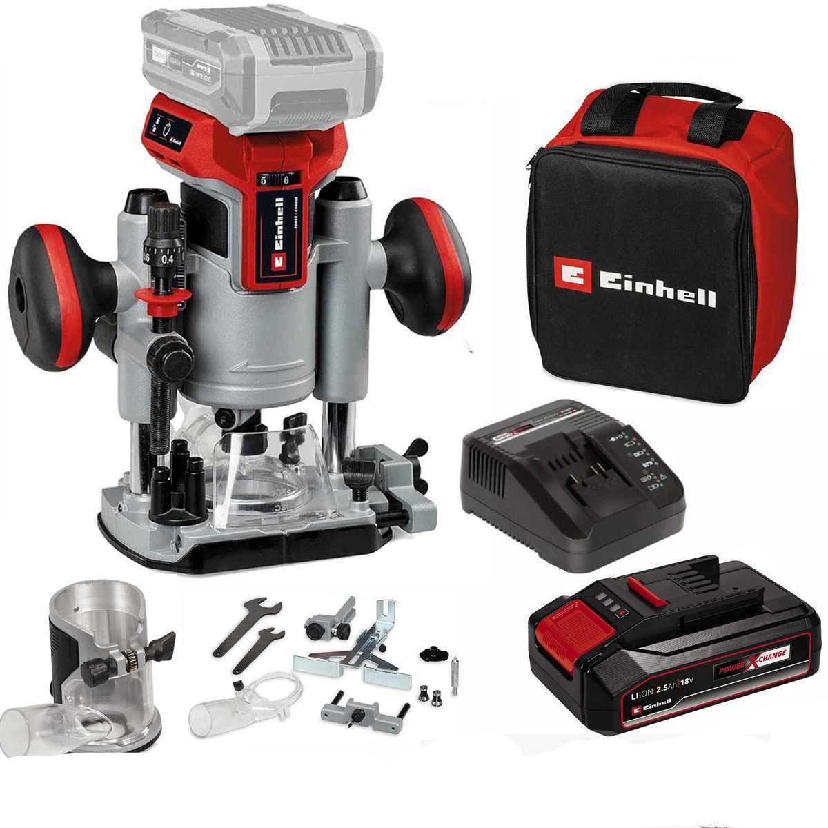 Einhell Akku-Fräse Professional 18V Oberfräsen-Kantenfräsen-Set TP-RO 18 SetL Akku 2.5 Ah