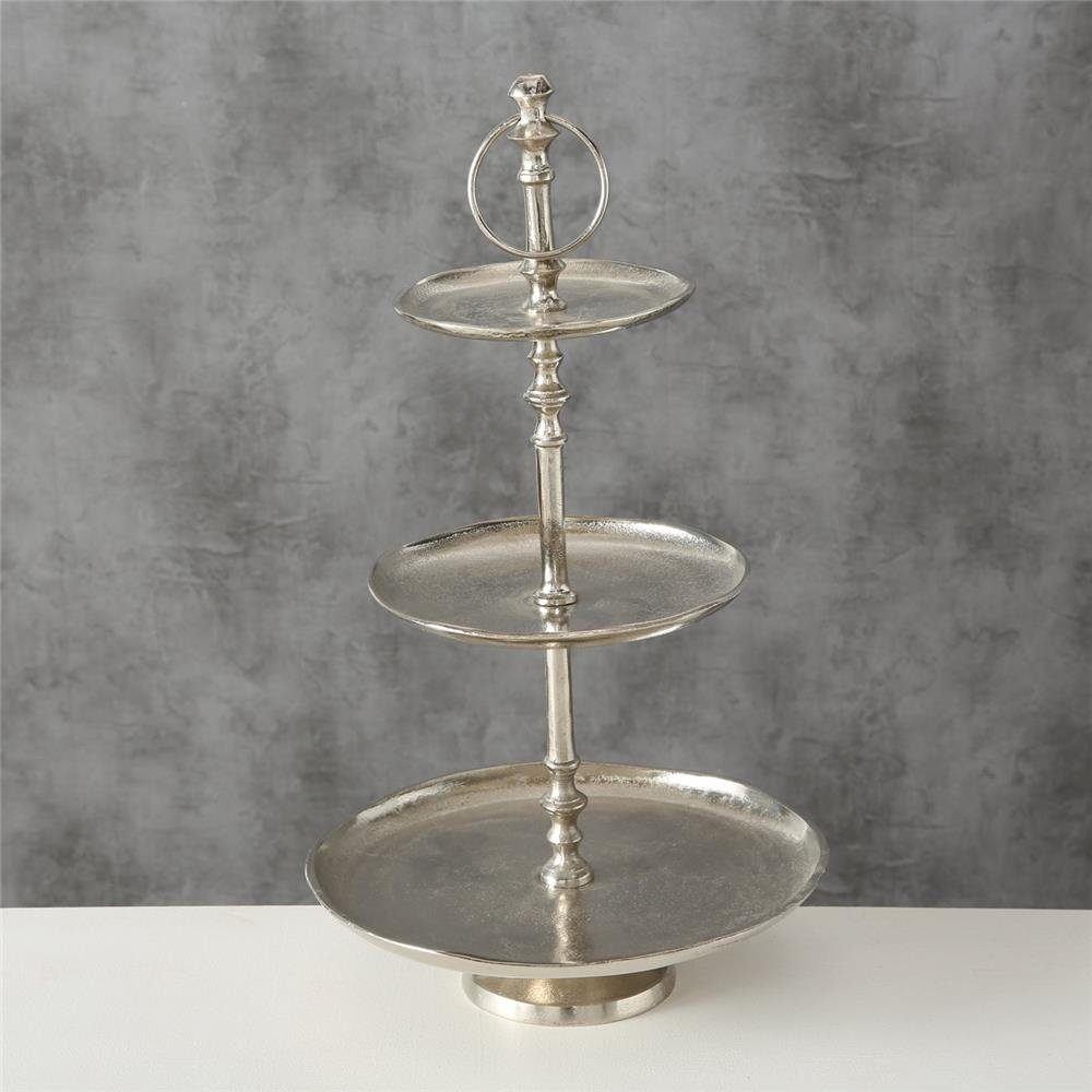 BOLTZE Dekoetagere Flaire, 48 cm 3-stöckig Silber glänzend mit Griff Elegantes Design