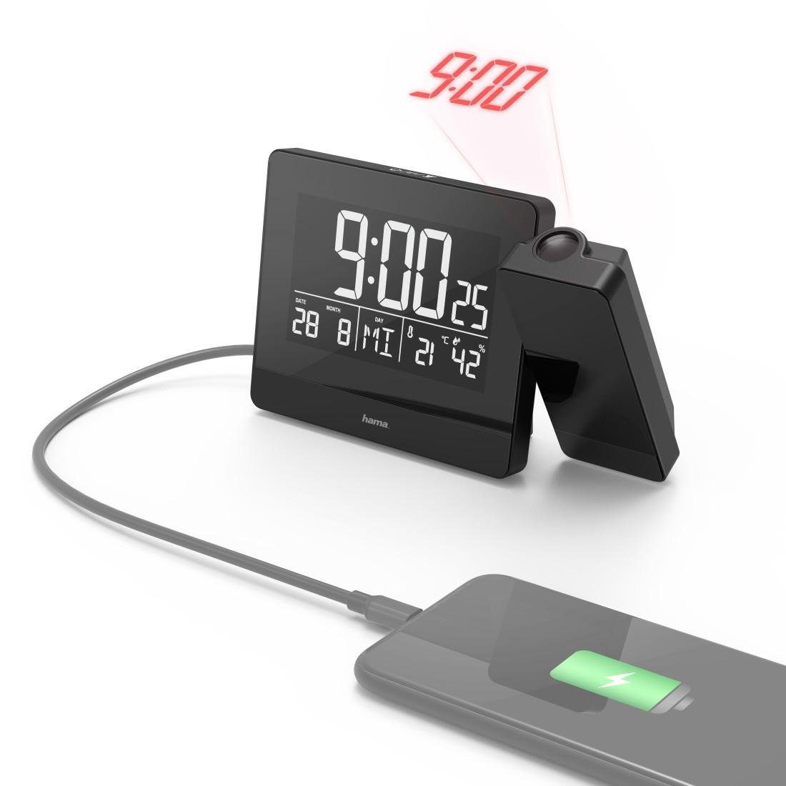 Hama Projektionswecker Plus Charge USB-Ladefunktion, Touch-Sensor, Hygrometer, Thermometer