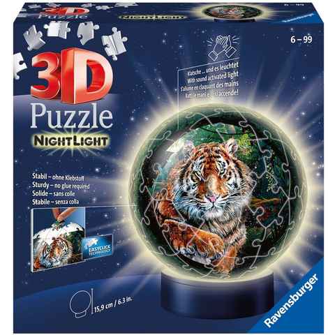 Ravensburger Puzzleball Nachtlicht Raubkatzen, 72 Puzzleteile, mit Leuchtsockel inkl. LEDs; FSC® - schützt Wald - weltweit