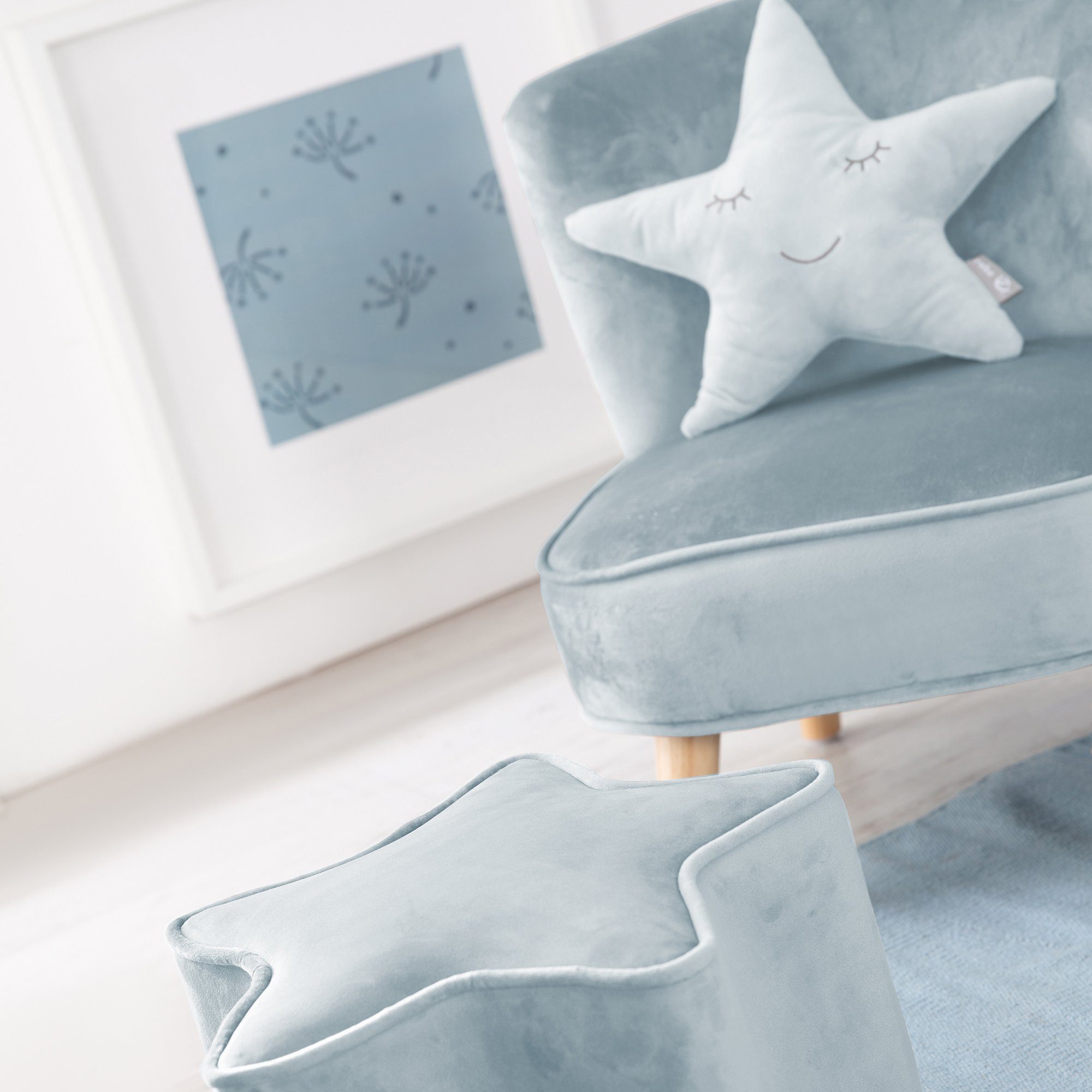 (Set, Sofa, Kinderhocker in Kindersitzgruppe Sternform hellblau-sky roba® Lil 3-tlg), aus Kindersofa, und bestehend Dekokissen