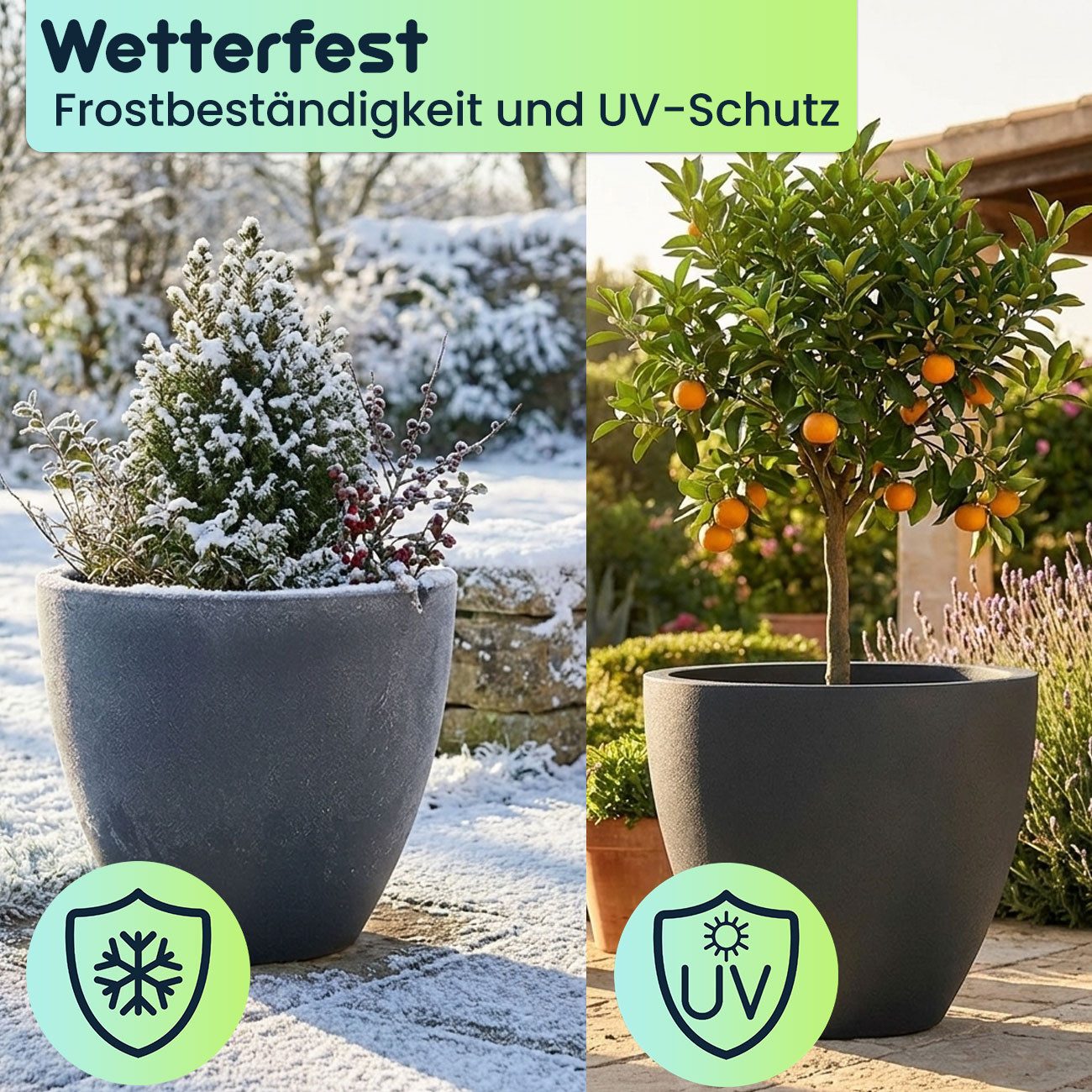 Prosperplast Pflanzkübel Ethick Pflangefäß rund Ø 58 cm Graphit 86L Blumentopf edles Design (1 St., 1er-Set & 2er-Set & 3er-Set), 58,0 x 50,0 cm Kunststoff-Pflanzkübel/Wasserauslass/UV-beständig