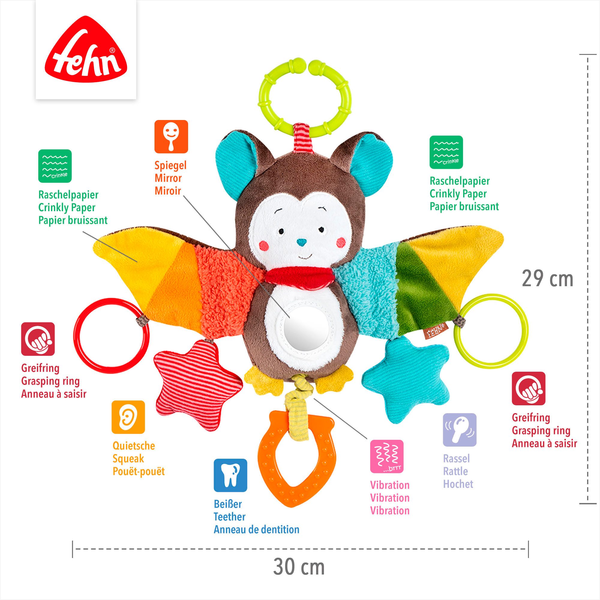 Fehn Greifspielzeug Classic Stars, Activity-Fledermaus