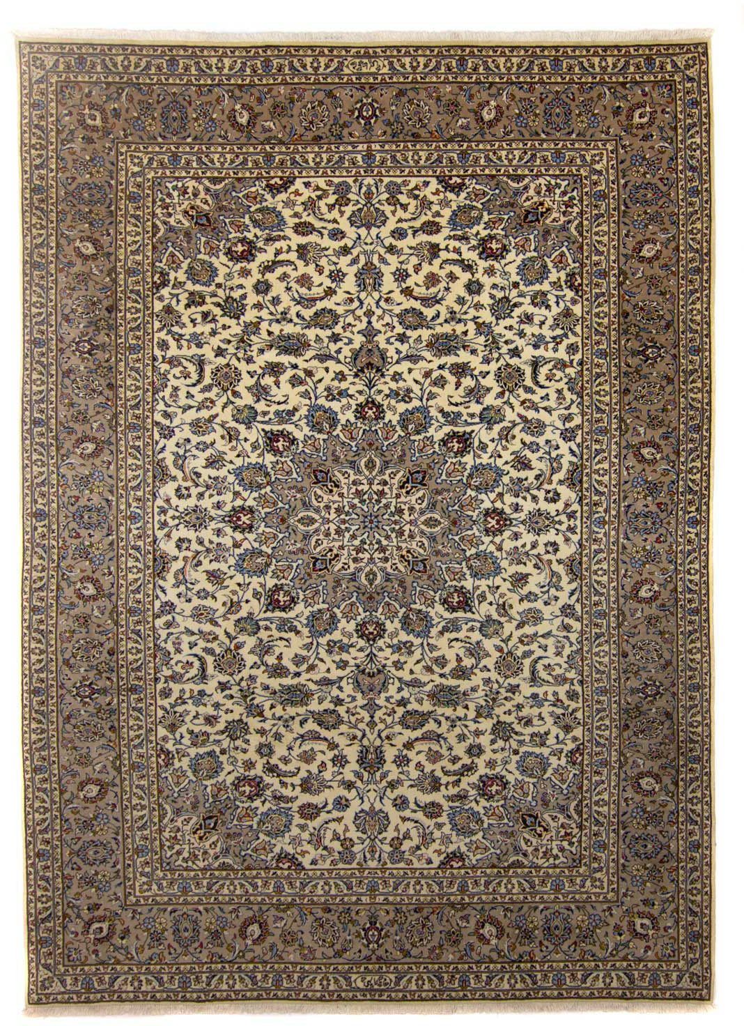Wollteppich Keshan Medaillon Beige chiaro Unikat cm, 354 Zertifikat mm, Höhe: 10 x mit 255 rechteckig, morgenland