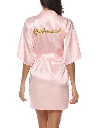 Leway Pyjama »Nachthemd Braut Brautjungfer Morgenmantel für Hochzeit Satin Kimono V Ausschnitt Damen Robe mit Gürtel Brautparty Pool Party«
