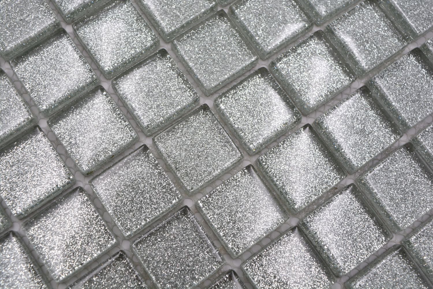 Mosani Mosaikfliesen Glasmosaik Crystal Mosaikfliesen Matten 10 silber glänzend 
