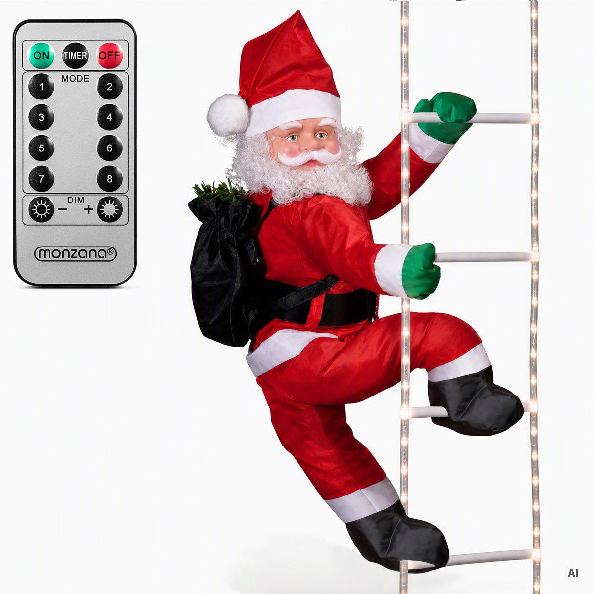 monzana Weihnachtsmann, 40 LEDs XL 90cm für In-/Outdoor Timer 8 Leuchtfunktionen Dimmbar