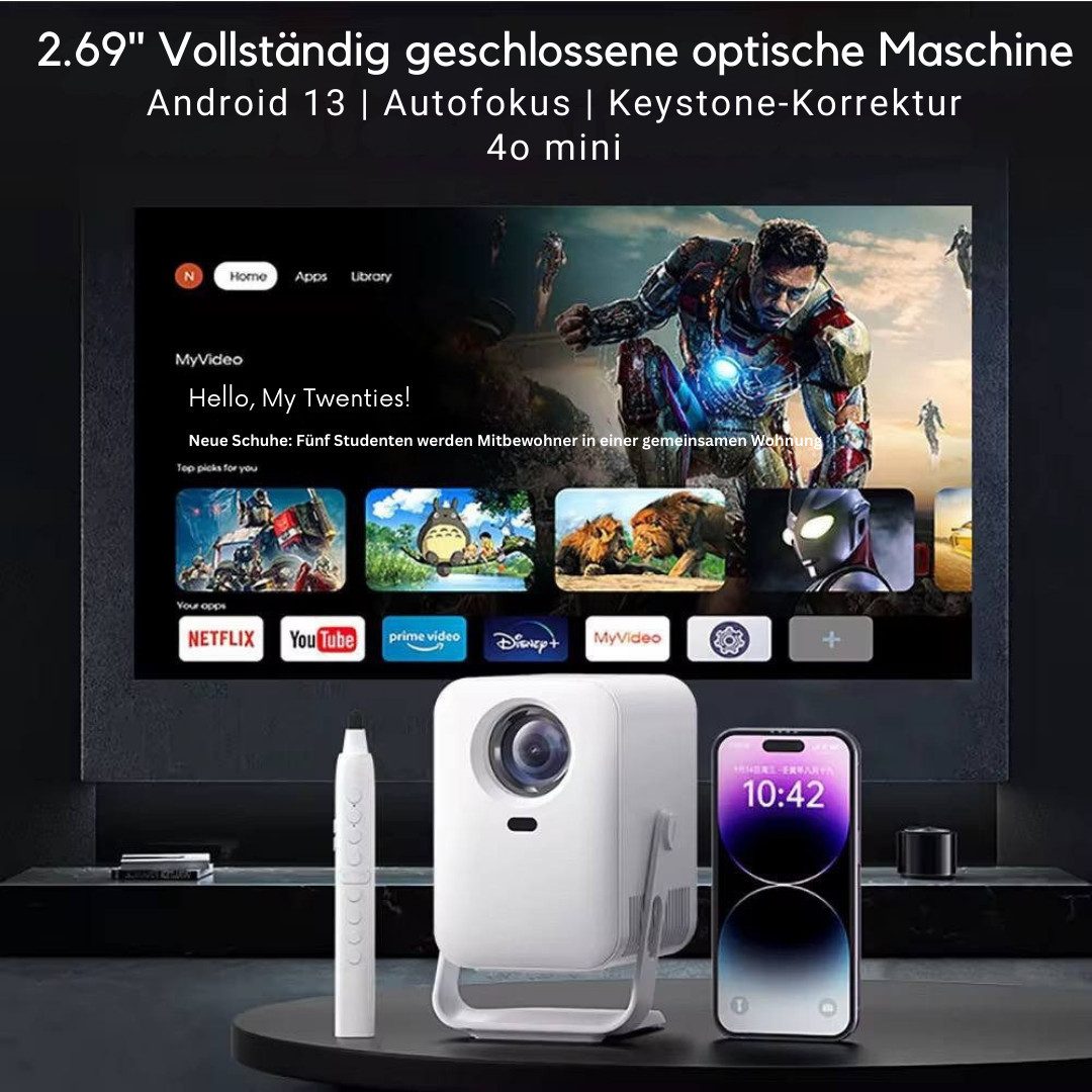 Goldstern-Tech LCD-Beamer (4500 lm, 3000:1, 1920 × 1080 px, kompakt mit FHD-Support, Auto-Fokus & WLAN)