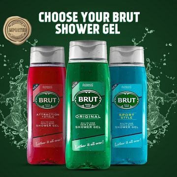 Brut Duschgel Original All in One Hair & Body Showergel Shampoo 500ml, - 3er Pack