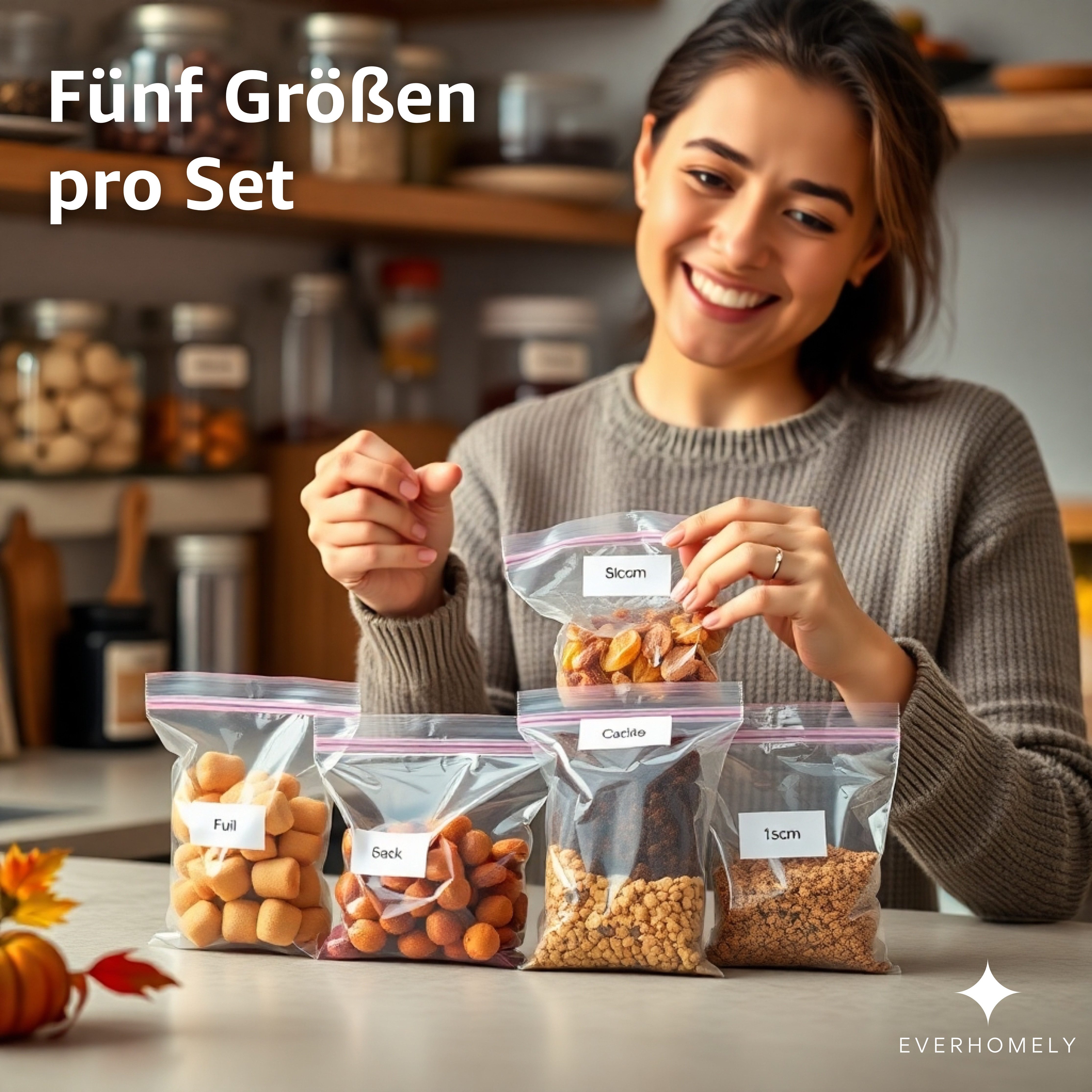 Everhomely® Folienbeutel 500x Druckverschlussbeutel Zip Bag Plastikbeutel Polybag transparent, 5 verschiedene Größe