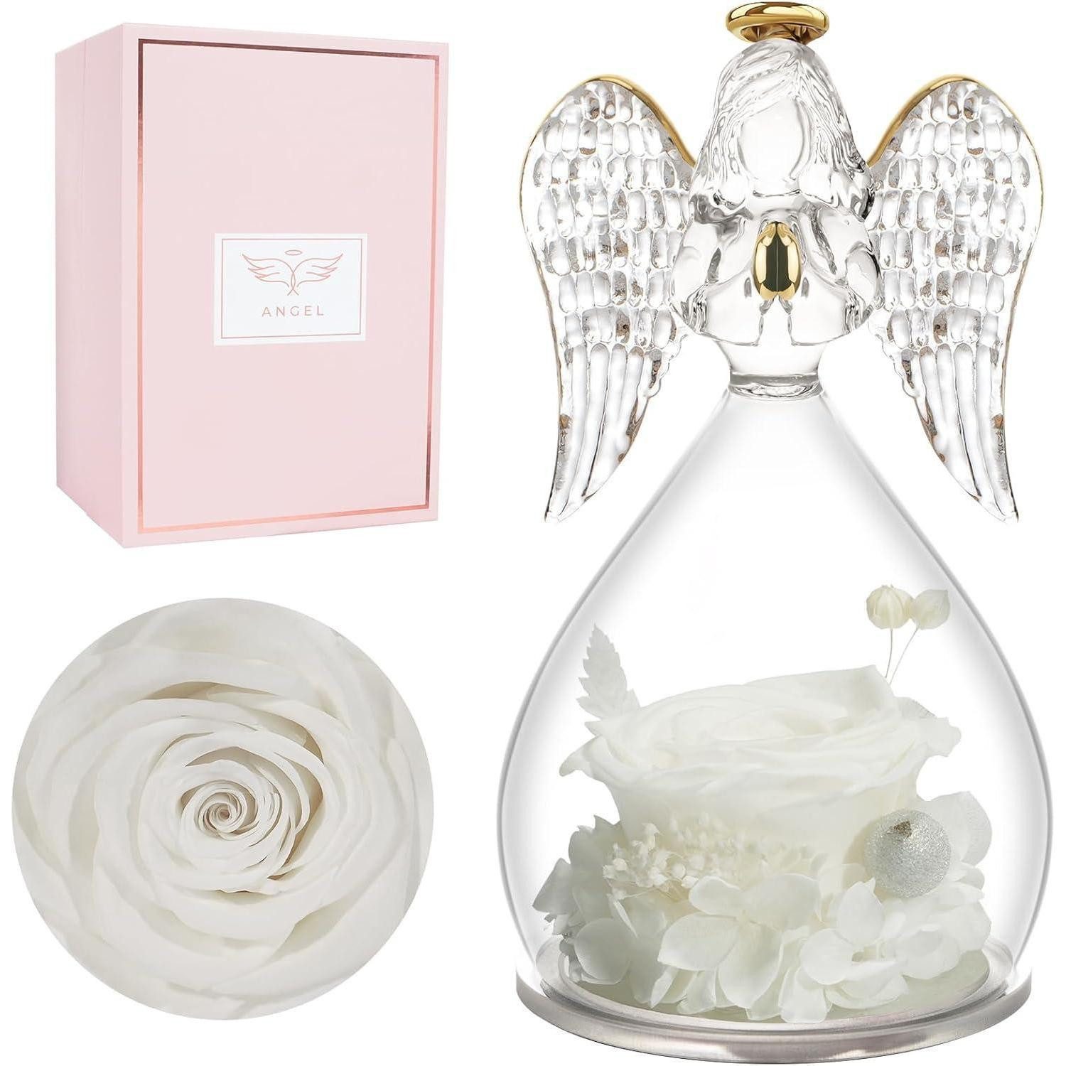 LuxusKollektion Engelfigur Engelfigur Ewige Rose Glaskuppel Geschenk Muttertag Weiß