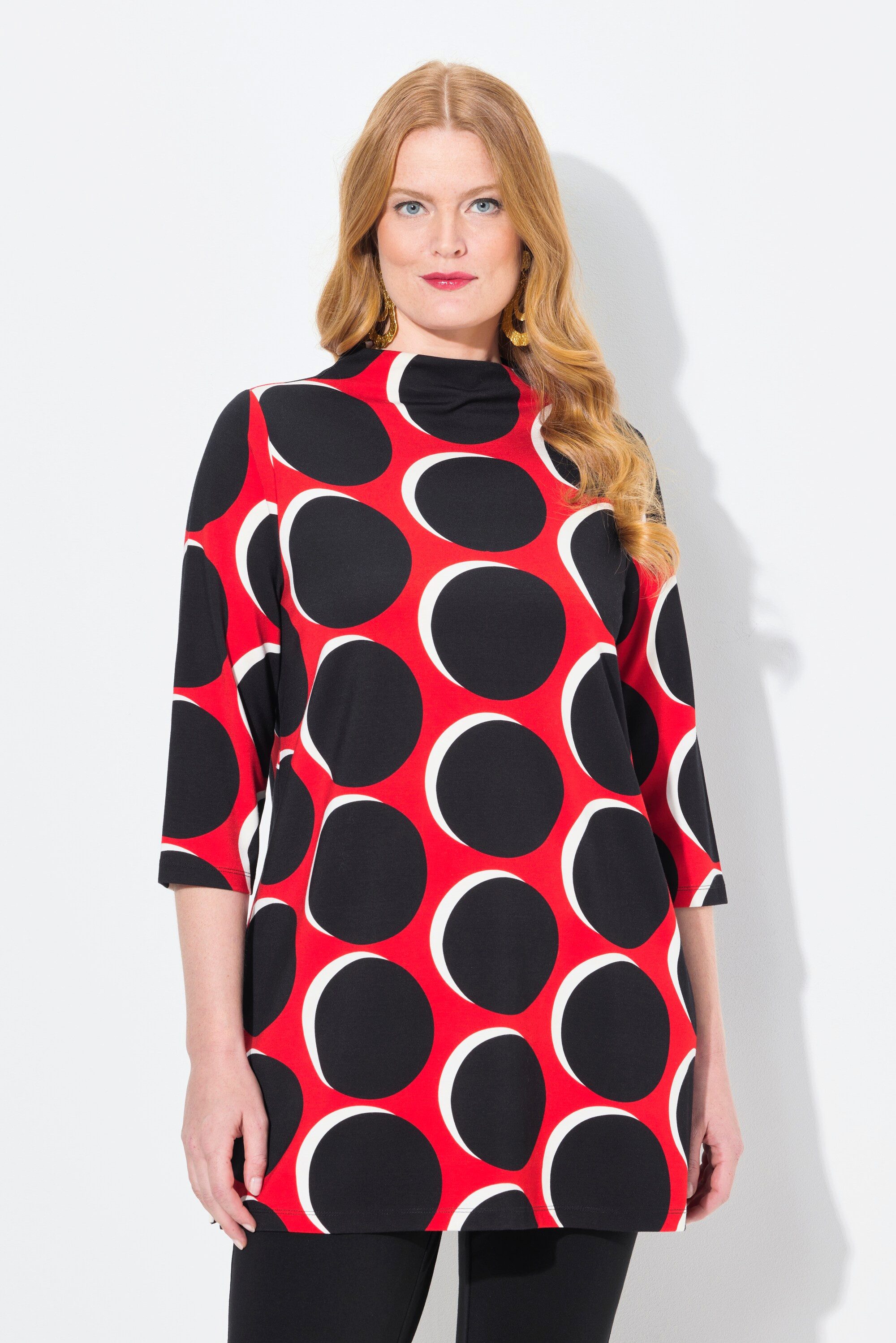 Ulla Popken Sweatshirt Sweatshirt Punkte A-Linie Stehkragen 3/4-Arm