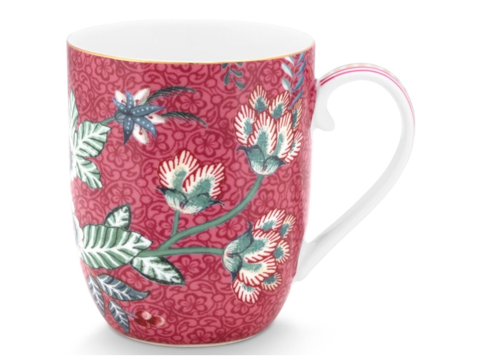PiP Studio Becher Flower Festival Henkelbecher dark pink 145ml, Porzellan, Mug Small Flower Festival Dark Pink 145ml