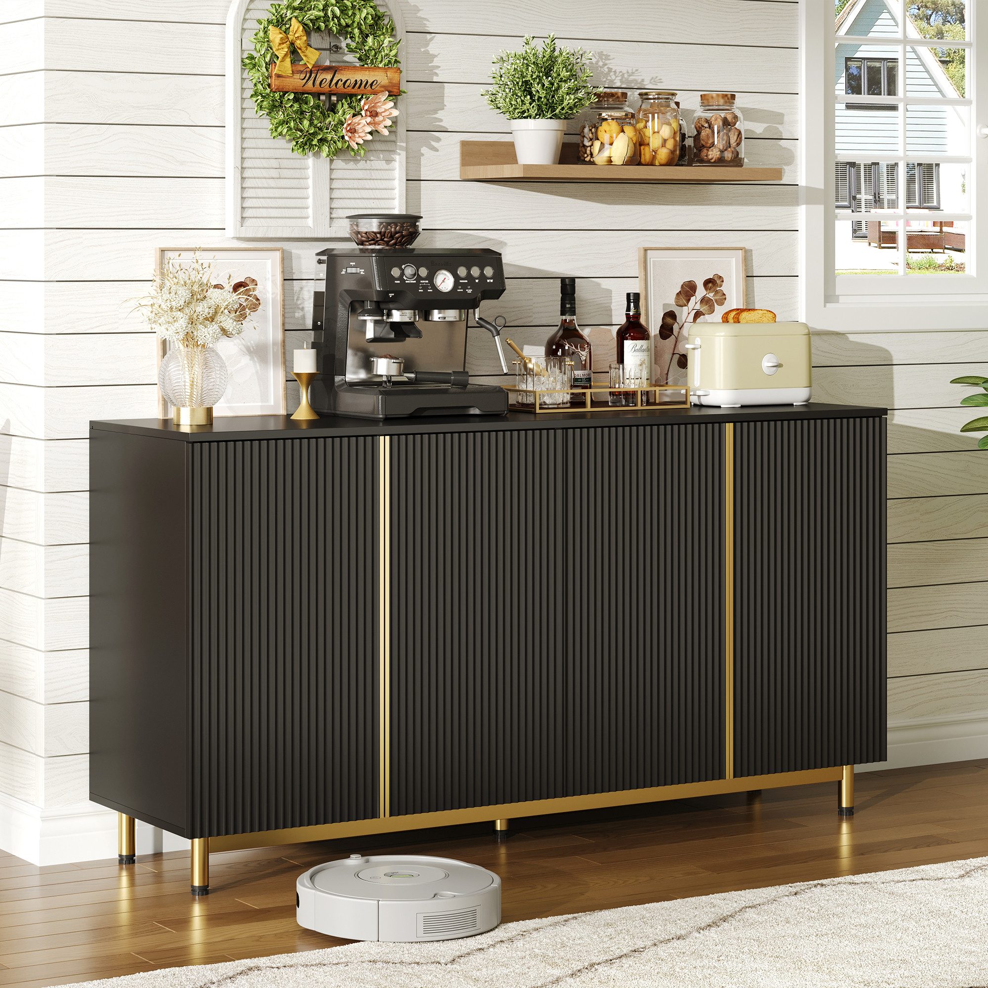 REDOM Sideboard Anrichte, Modernes Buffetschrank mit wellenförmigen (mit We günstig online kaufen