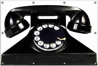 Wallario Sichtschutzzaunmatten Altes schwarzes Retro-Telefon mit Wählscheibe frontal