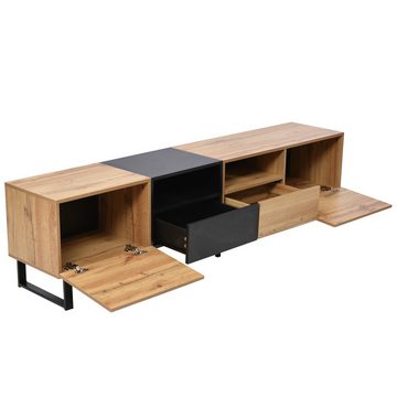 IDEASY Spind Moderner TV-Schrank, farblich passendes Design in Schwarz und Holz, zwei Türen, zwei Schubladen, zwei Fächer, 190*38*48 cm