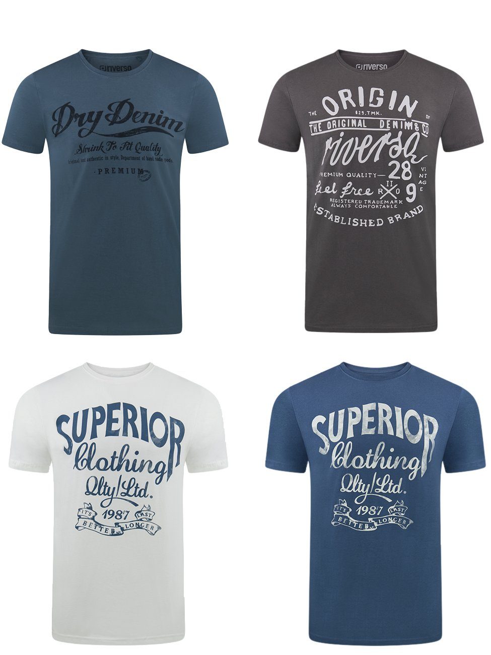 riverso T-Shirt Herren Printshirt RIVLeon Regular Fit (4-tlg) Kurzarm Tee Shirt mit Rundhalsausschnitt aus 100% Baumwolle
