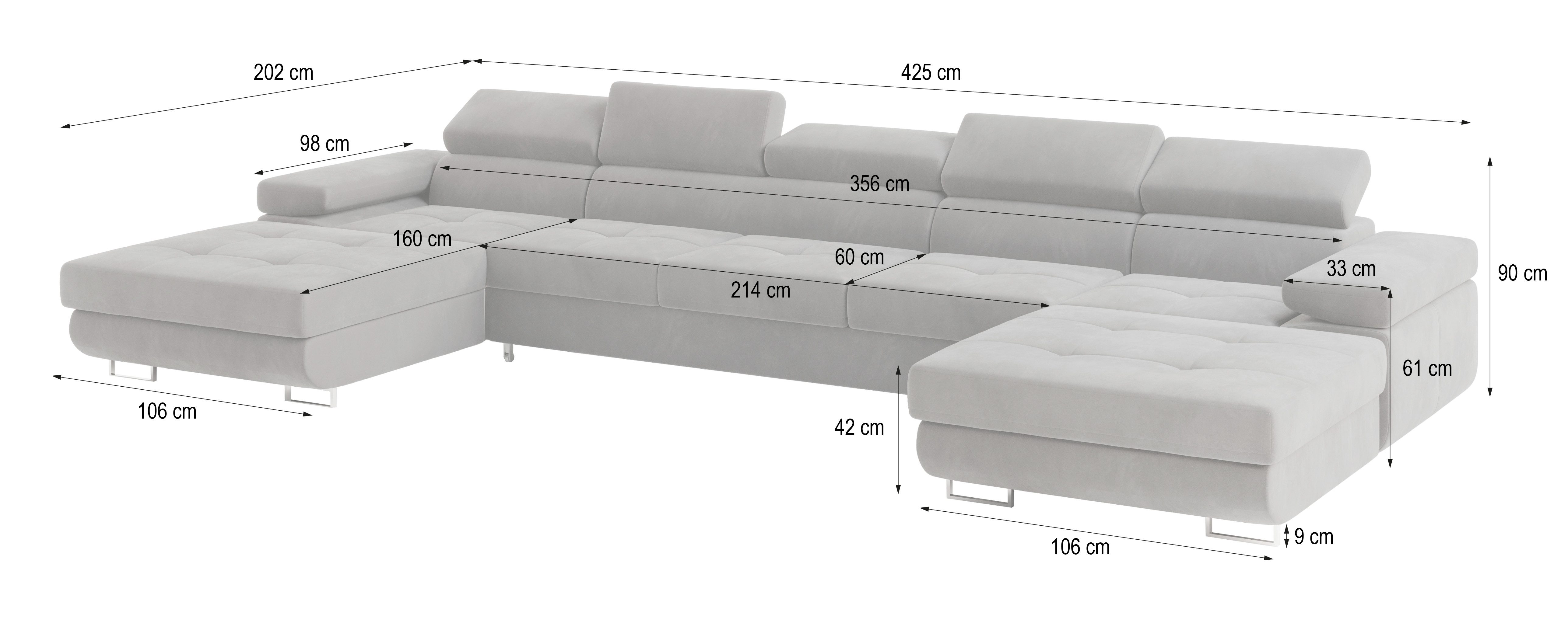 Masseno Ecksofa OMBRA mit Schlaffunktion U-Form, Sofa mit Bettkasten