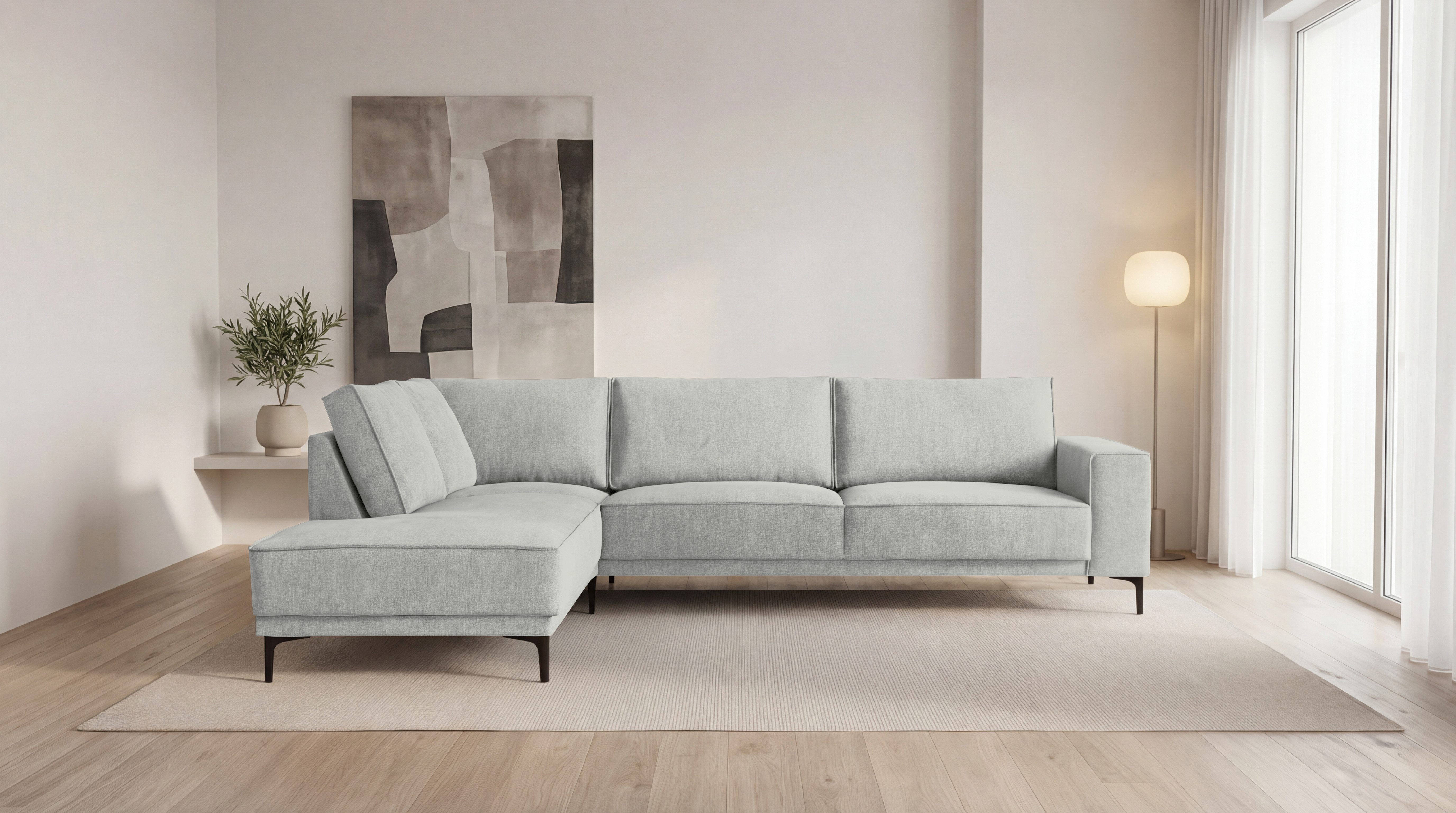 OTTO home Ecksofa OLAND L-Form, B: 289 cm, Skandi-Design, Struktur, Flachgewebe, Luxus-Microfaser, Boucle